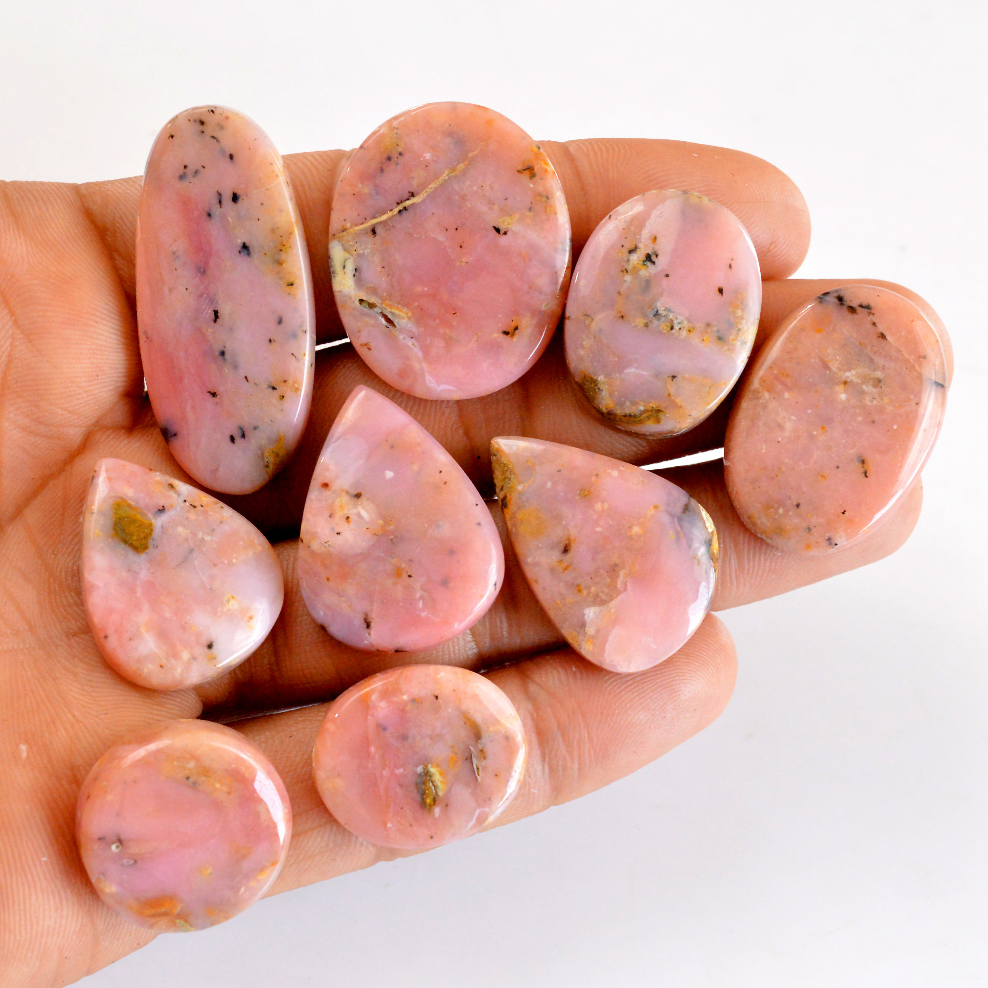 9 Pcs 211 Cts Natural Pink Opal SemiPrecious Gemstone Cabochon Lot Peruvian Loose Gemstone Wholesale Lot Size 38x16 18x15mm R-14363