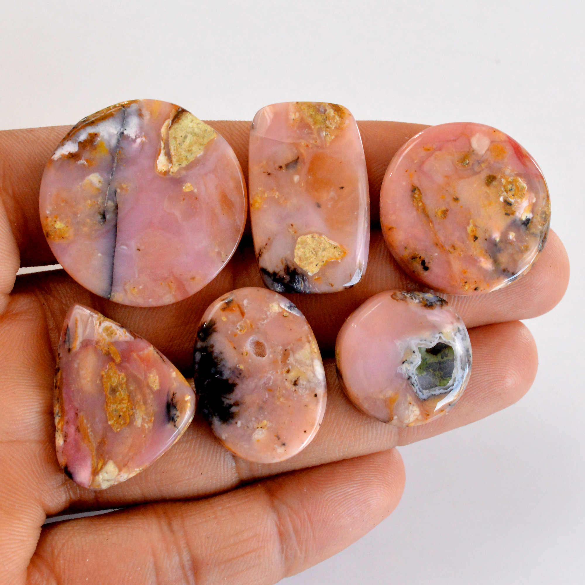 6 Pcs 133 Cts Natural Pink Opal SemiPrecious Gemstone Cabochon Lot Peruvian Loose Gemstone Wholesale Lot Size 28x28-18x18 mm R-14364
