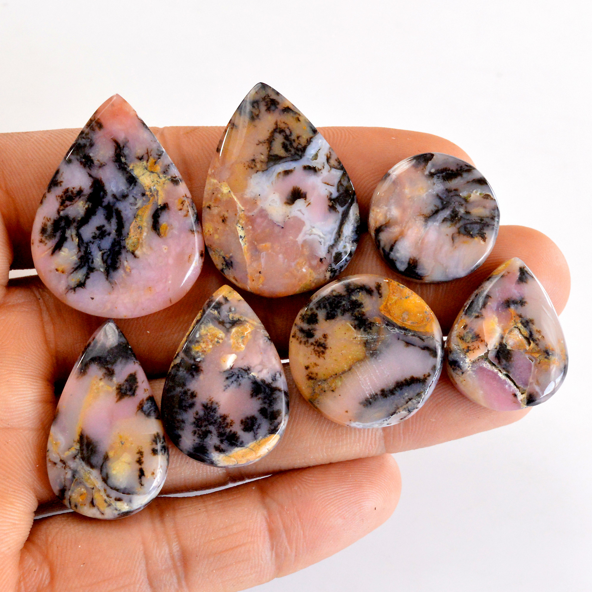 7Pcs 152Cts Natural Pink Opal Semi-Precious Gemstone Cabochon Lot Peruvian Loose Gemstone For Silver Jewelry and Pendants 25x30 20x20mmR-14367