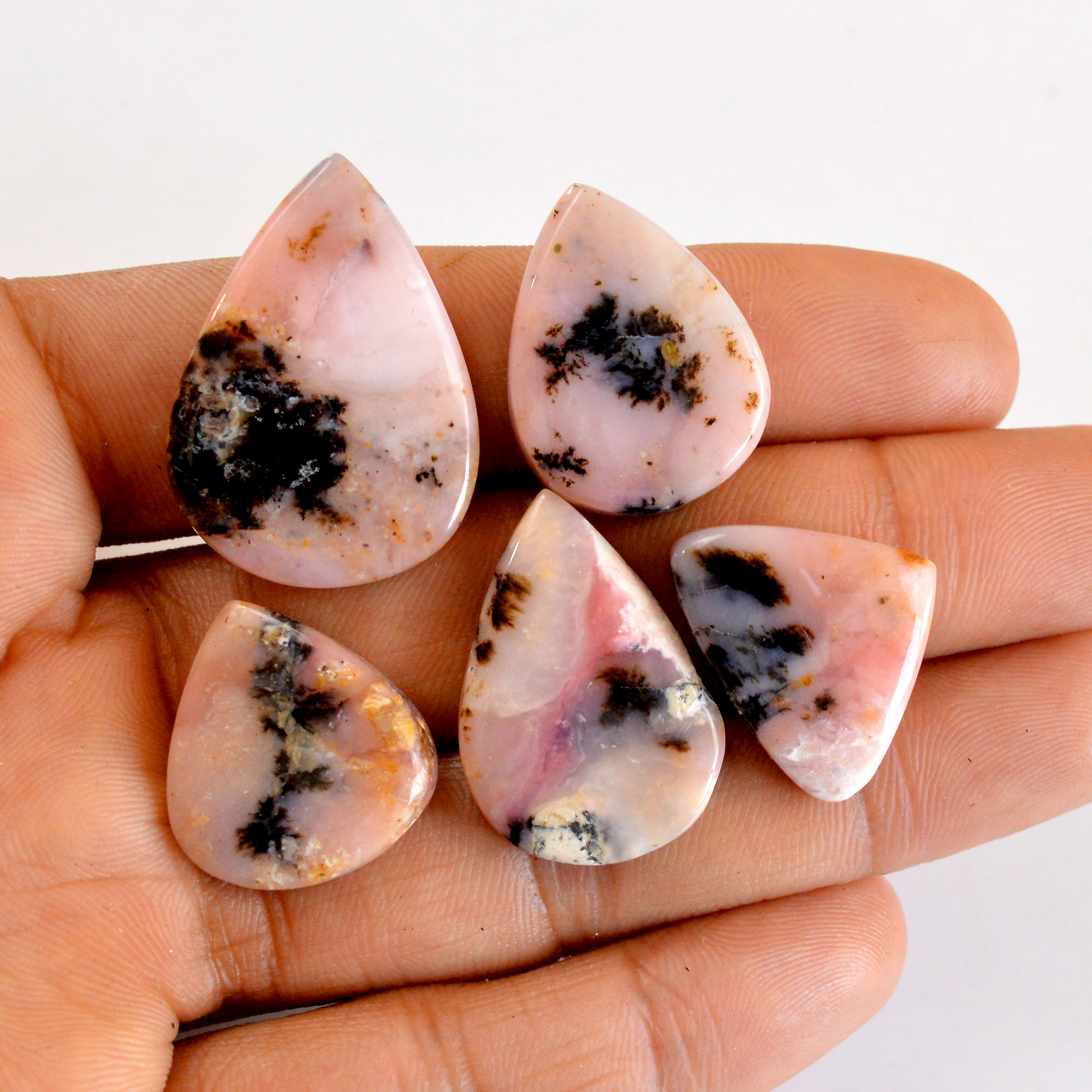 5Pcs 98Cts Natural Pink Opal Semi-Precious Gemstone Cabochon Lot Peruvian Loose Gemstone For Silver Jewelry and Pendants 29x19 18x18mmR-14378