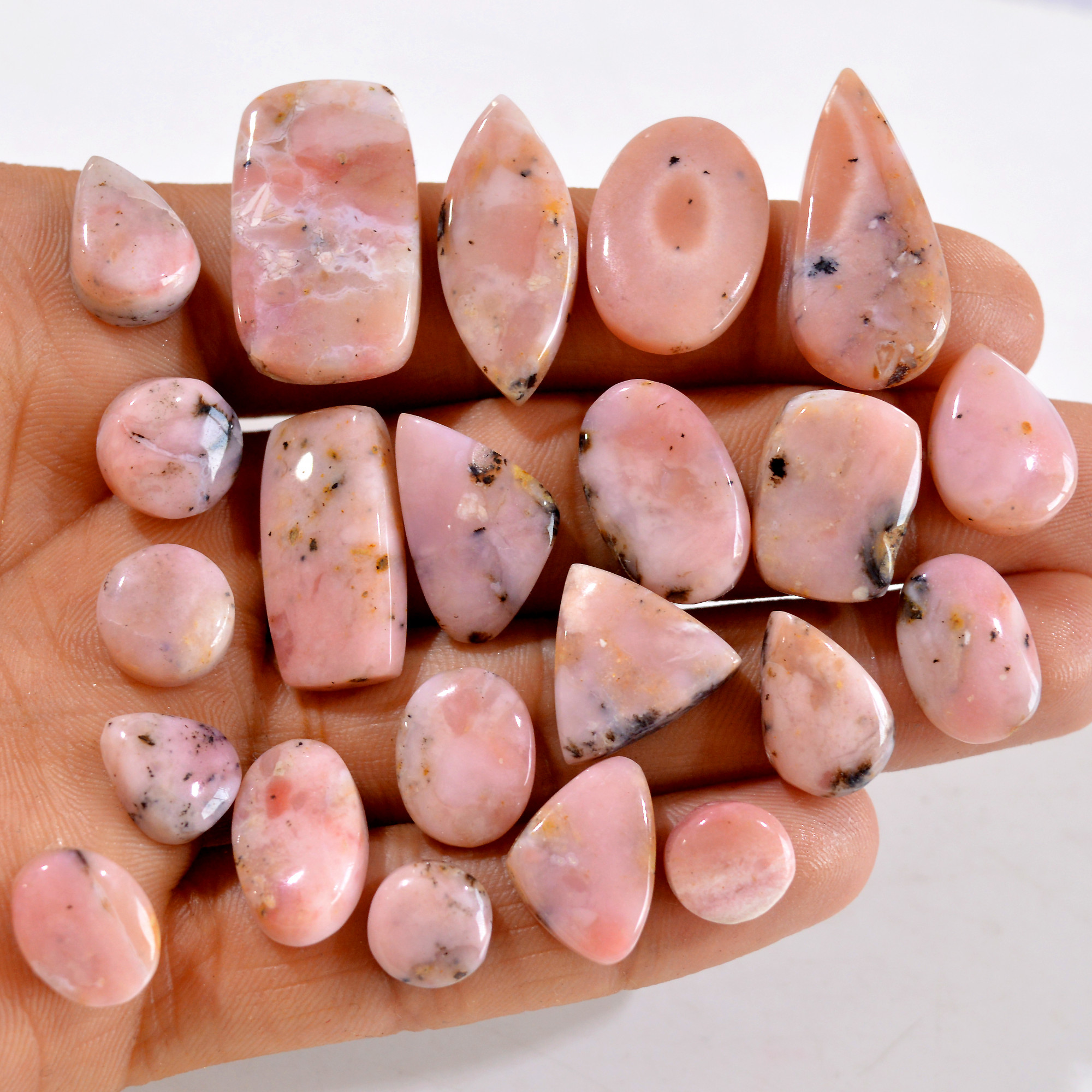 22Pcs 179Cts Natural Pink Opal Semi-Precious Gemstone Cabochon Lot Peruvian Loose Gemstone For Silver Jewelry and Pendants 26x15 9x9mmR-14425