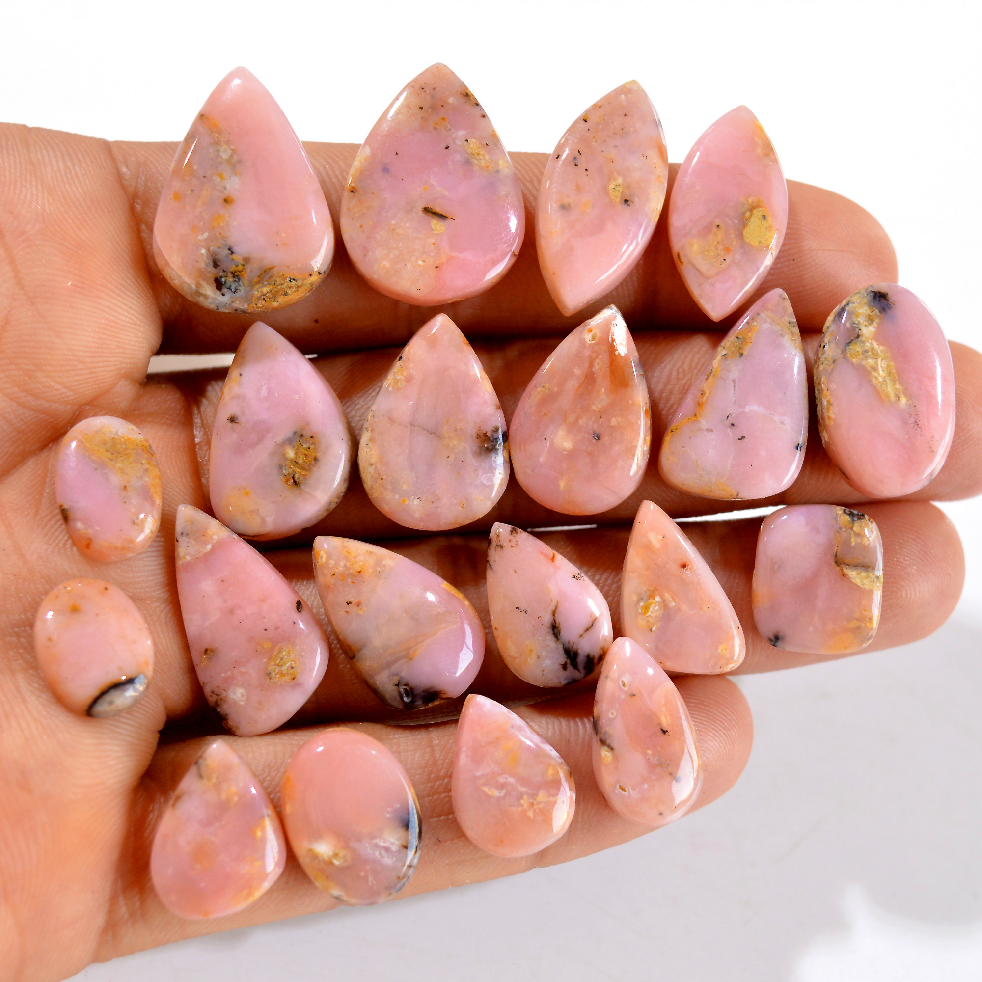 20Pcs 162Cts Natural Pink Opal Semi-Precious Gemstone Cabochon Lot Peruvian Loose Gemstone For Silver Jewelry and Pendants 21x15 10x9mm14428