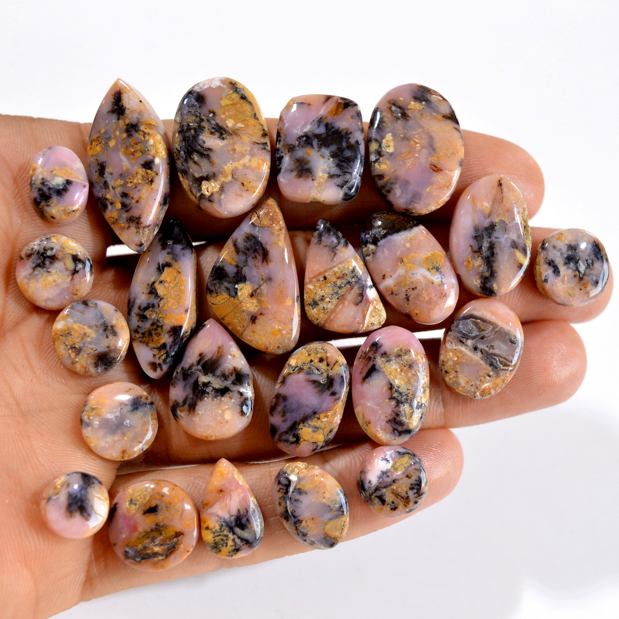 23Pcs 194Cts Natural Pink Opal Semi-Precious Gemstone Cabochon Lot Peruvian Loose Gemstone For Silver Jewelry and Pendants 26x11 8x8mmR- 14432