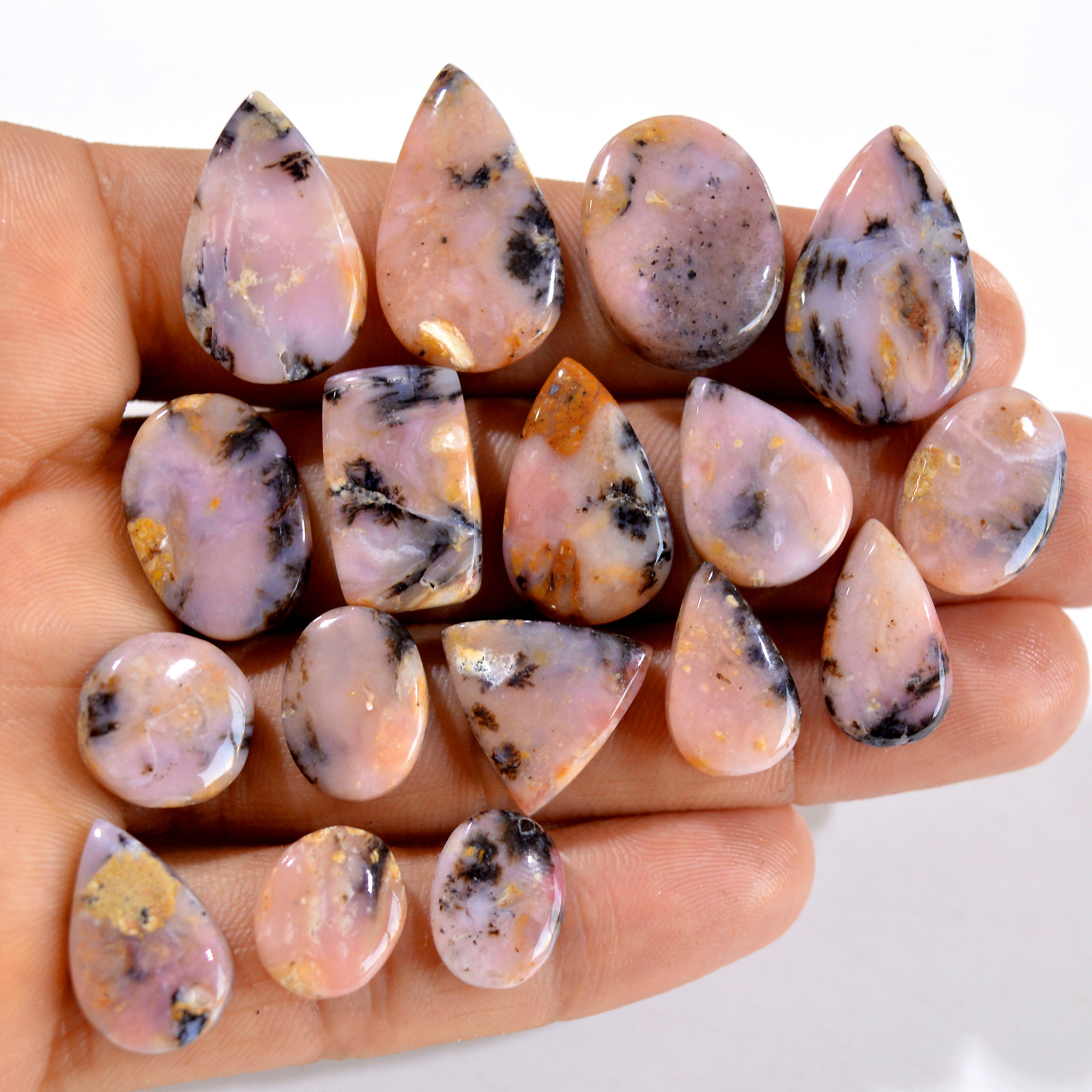 17Pcs 148Cts Natural Pink Opal Semi-Precious Gemstone Cabochon Lot Peruvian Loose Gemstone For Silver Jewelry and Pendants 22x15 11x8mmR-14442