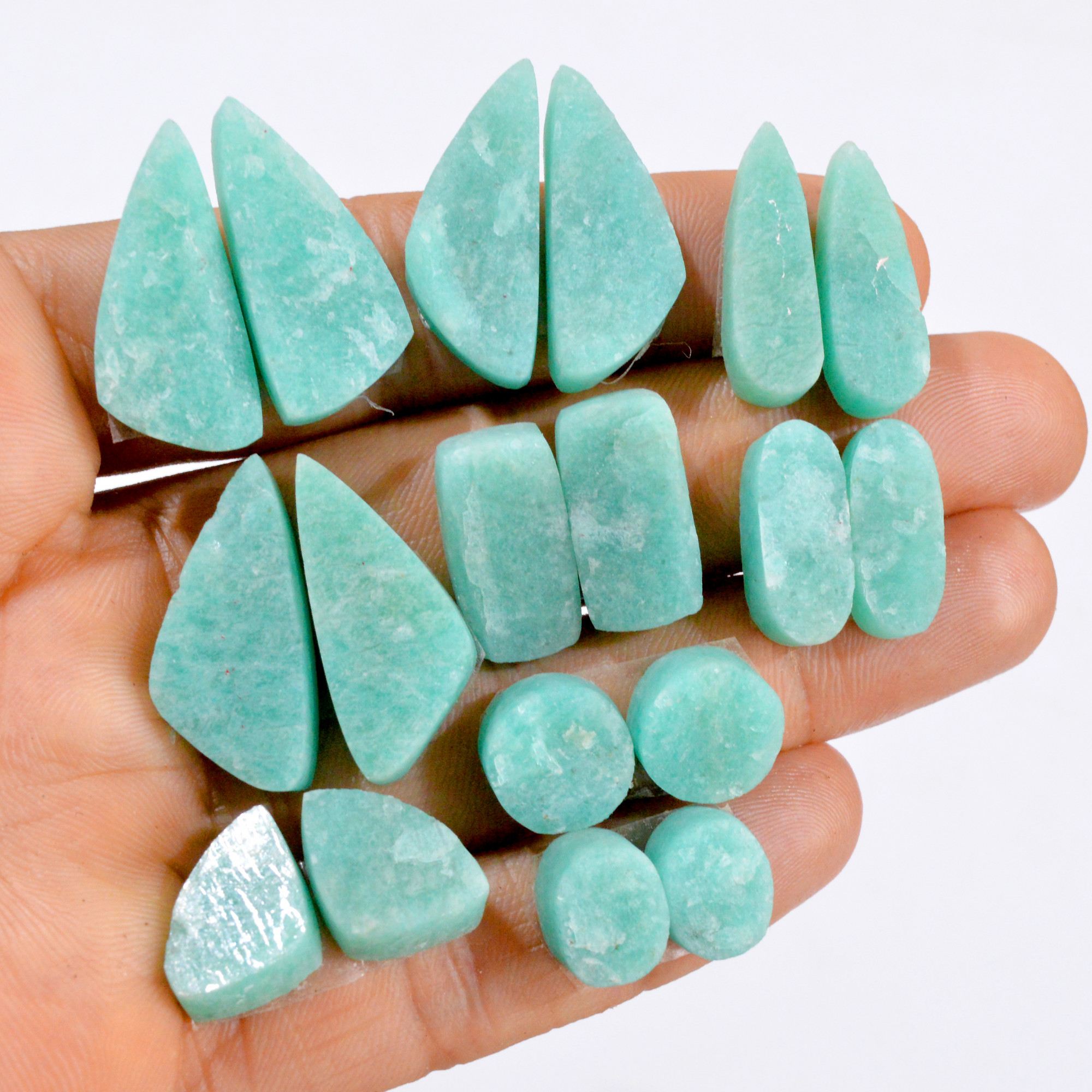 9 Pairs 195 Cts Natural Amazonite Druzy Pair Gemstone Lot For Jewelry Making 27x12 10x10 mm 14460