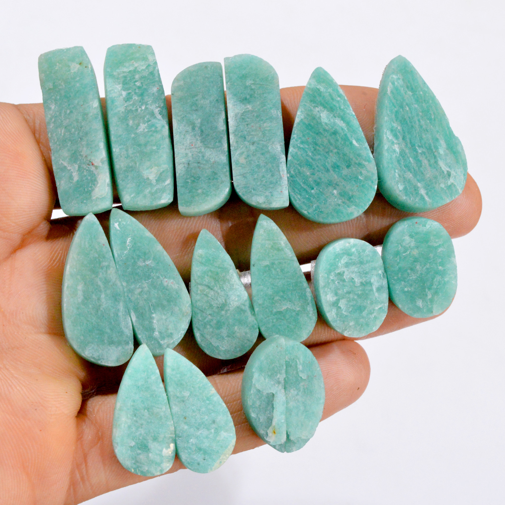 8 Pairs 285 Cts Natural Amazonite Druzy Pair Gemstone Lot For Jewelry Making 32x12 19x8 mm 14462