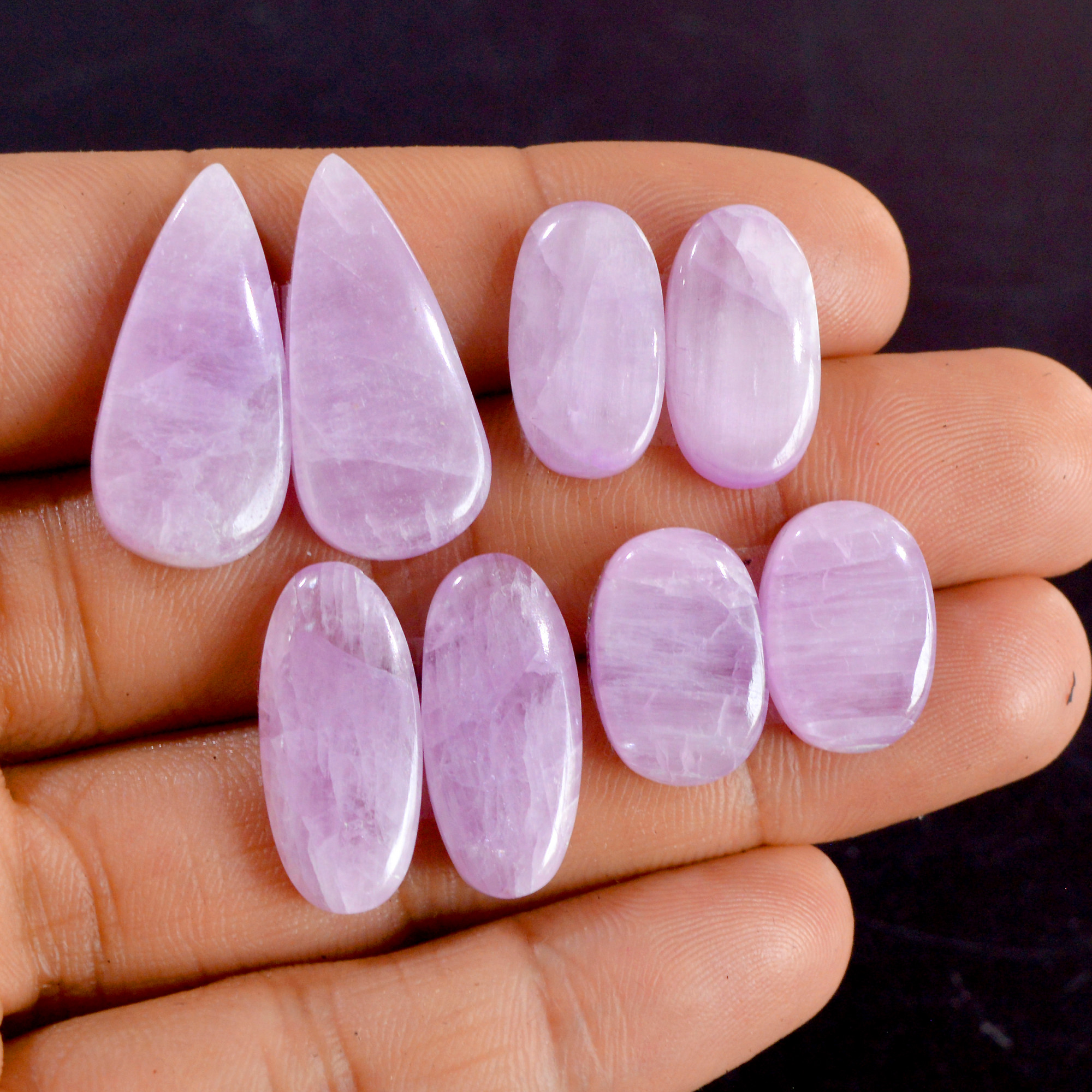 4 Pairs 102 Cts Natural Kunzite Pair Gemstone Lot For Jewelry Making 16x10-26x12 mm R-14479