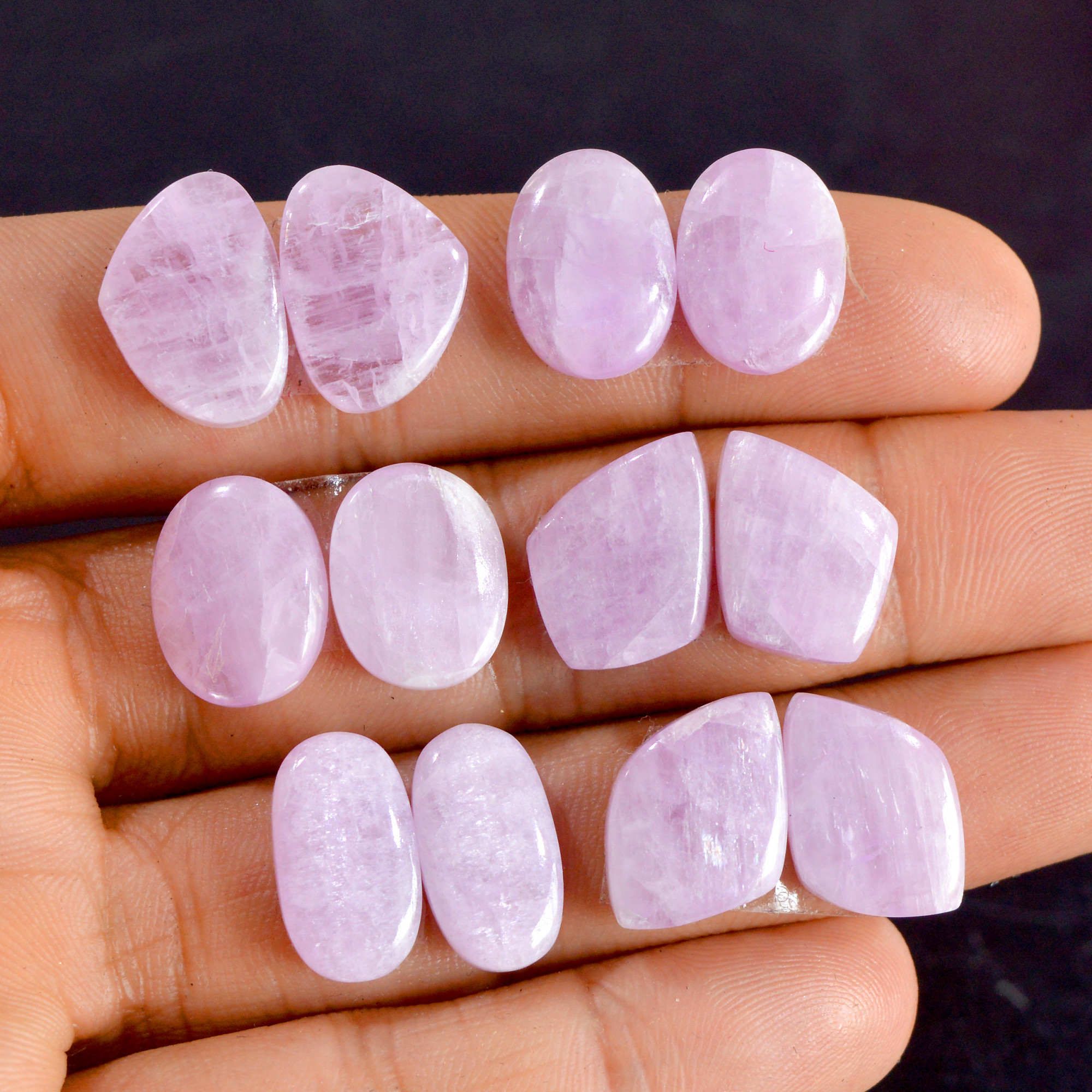 6 Pairs 97 Cts Natural Kunzite Pair Gemstone Lot For Jewelry Making 15x10-16x11 mm R-14480