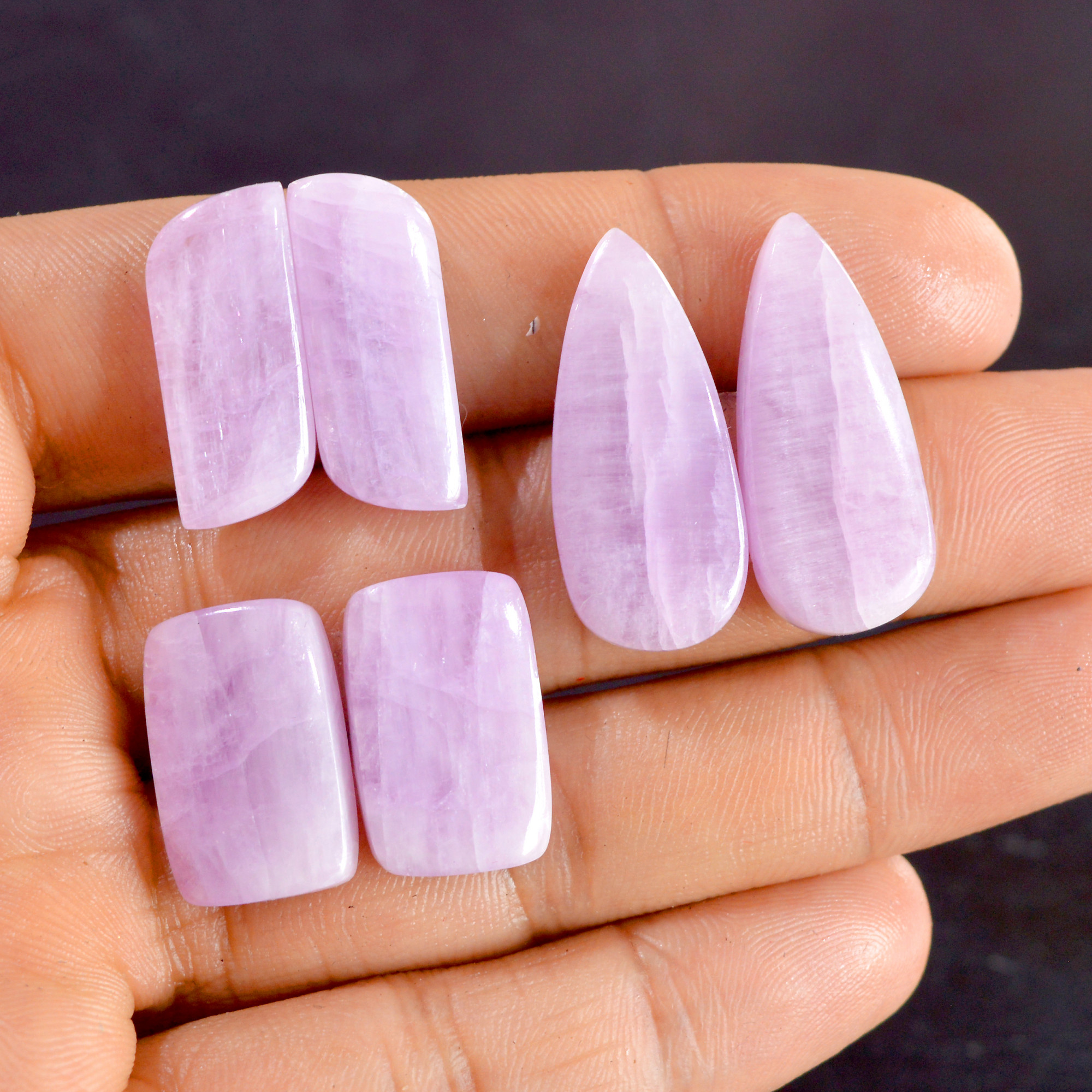 3 Pairs 102 Cts Natural Kunzite Pair Gemstone Lot For Jewelry Making 20x12-29x11 mm R-14484