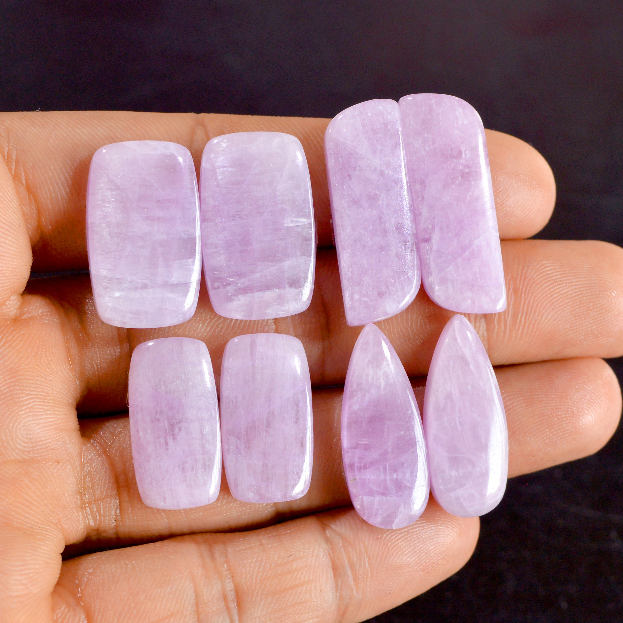 4 Pairs 151 Cts Natural Kunzite Pair Gemstone Lot For Jewelry Making 21x10-29x10 mm R-14489