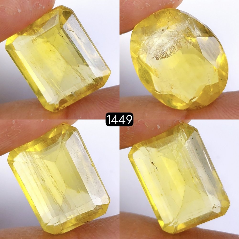 4 Pcs Lot 109Cts Natural Yellow Fluorite Faceted Cabochon Lot Healing Crystals, Loose gemstones Faceted Quartz for jewelry 22x16 17x13mm#1449