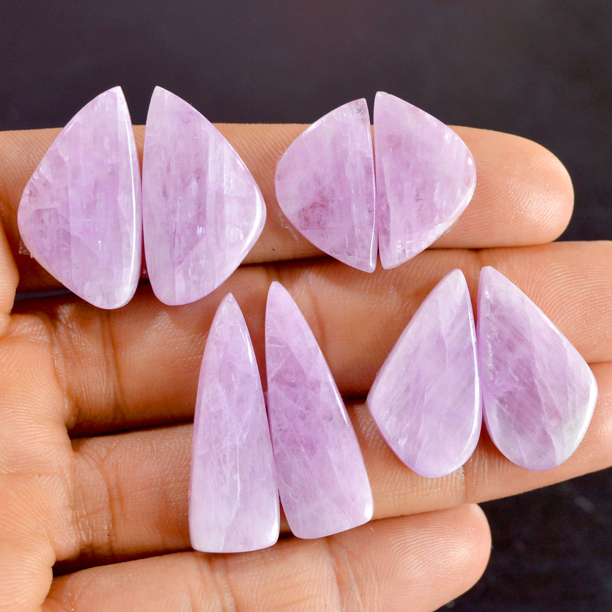 4 Pairs 131 Cts Natural Kunzite Pair Gemstone Lot For Jewelry Making 21x11-32x10mm R-14500