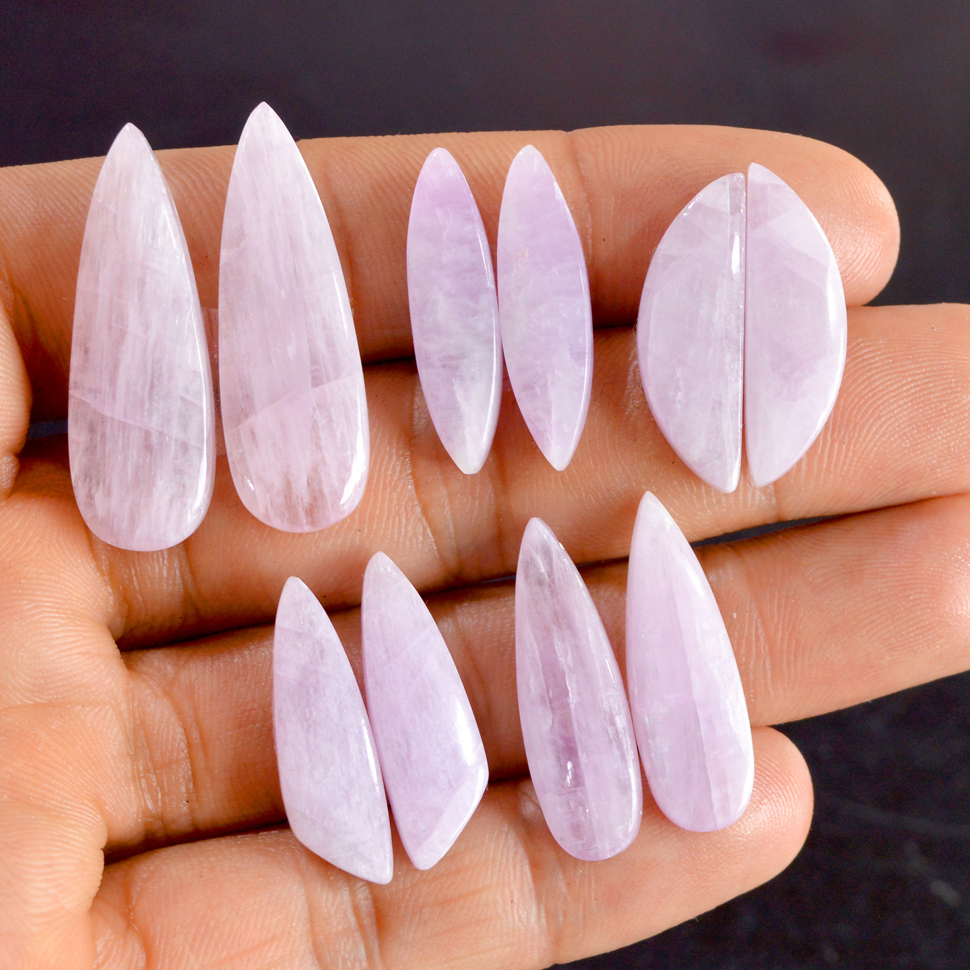 5 Pairs 111 Cts Natural Kunzite Pair Gemstone Lot For Jewelry Making 25x7-34x10mm R-14502
