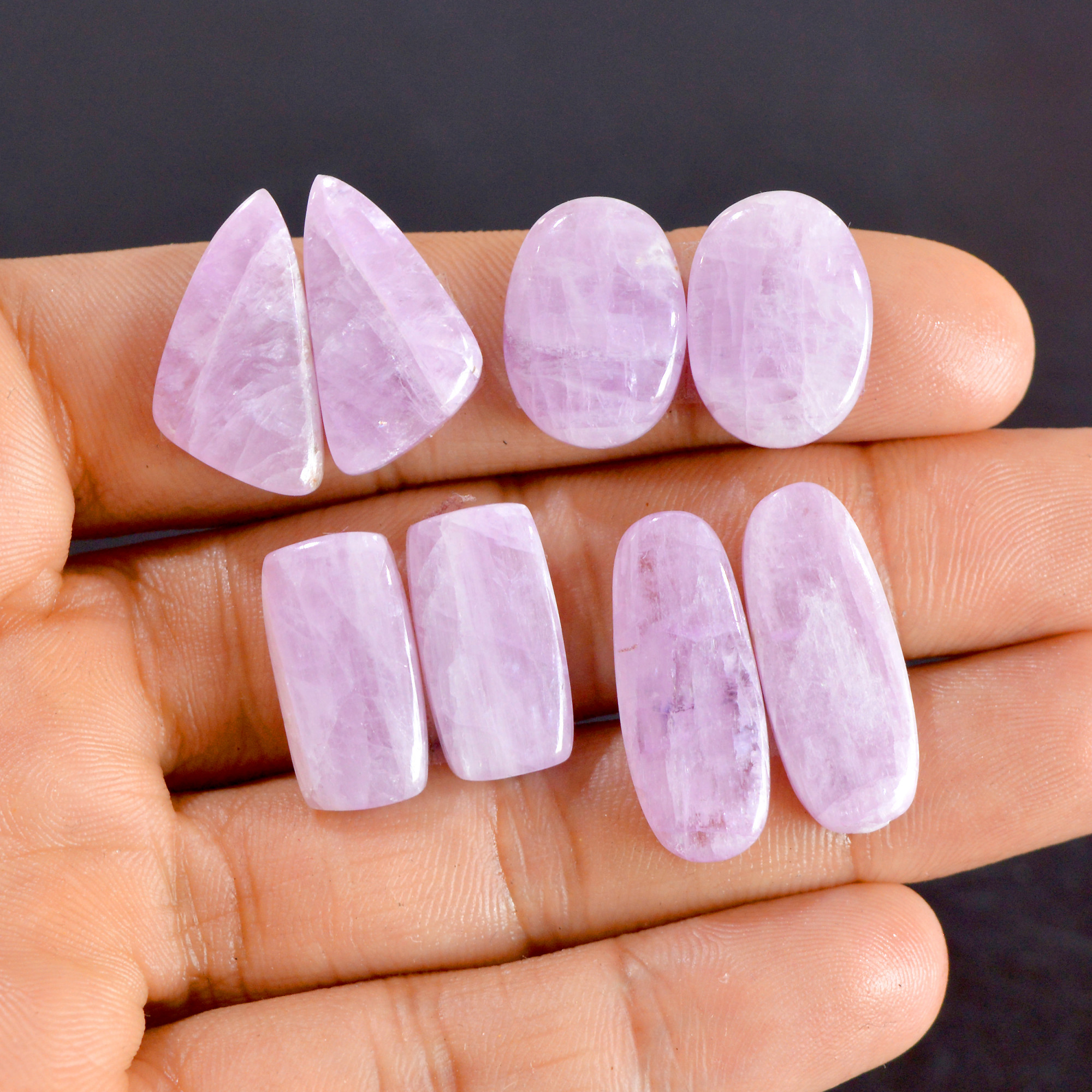 4 Pairs 91 Cts Natural Kunzite Pair Gemstone Lot For Jewelry Making 17x12-25x14mm R-14503
