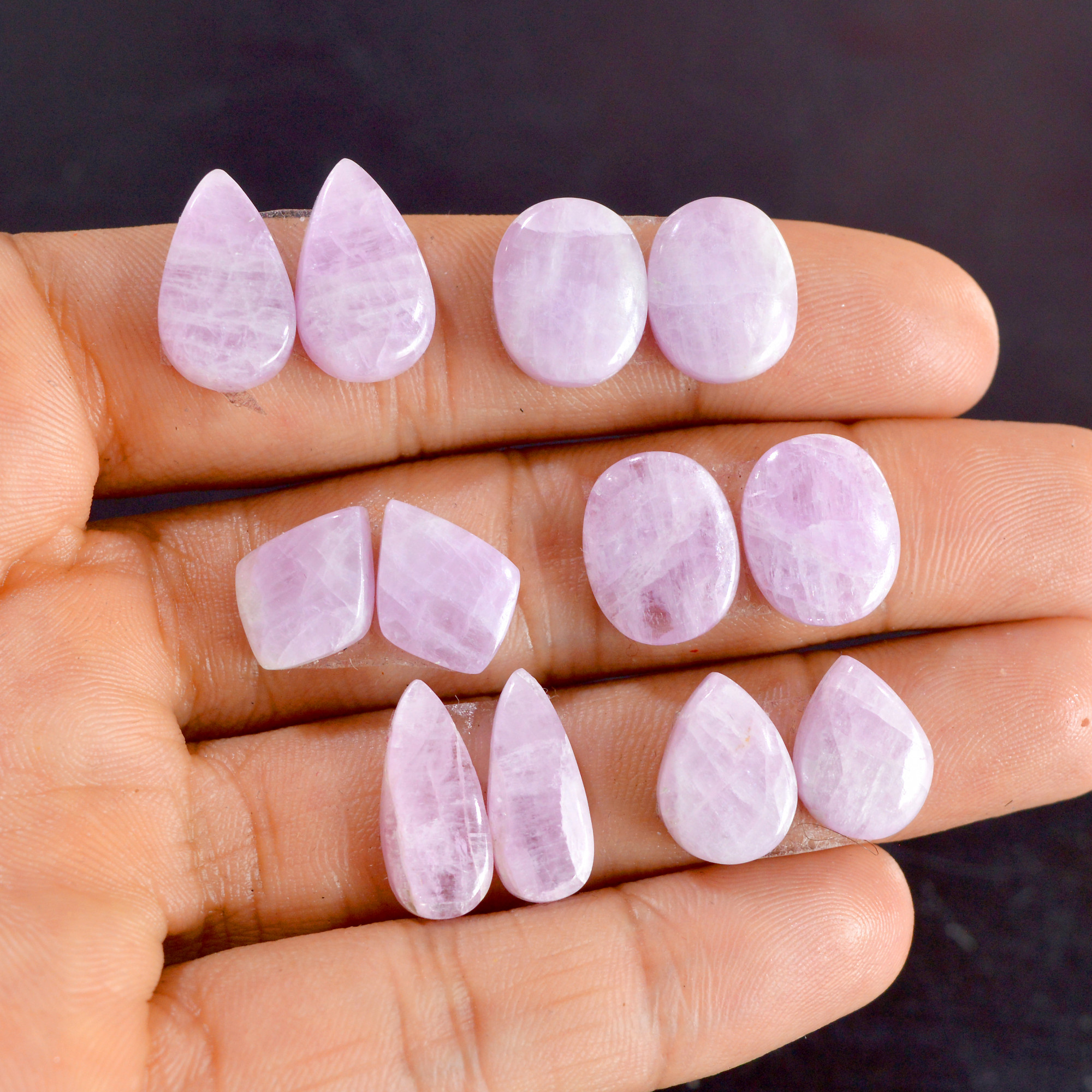6 Pairs 82 Cts Natural Kunzite Pair Gemstone Lot For Jewelry Making 13x10-16x9mm R-14507