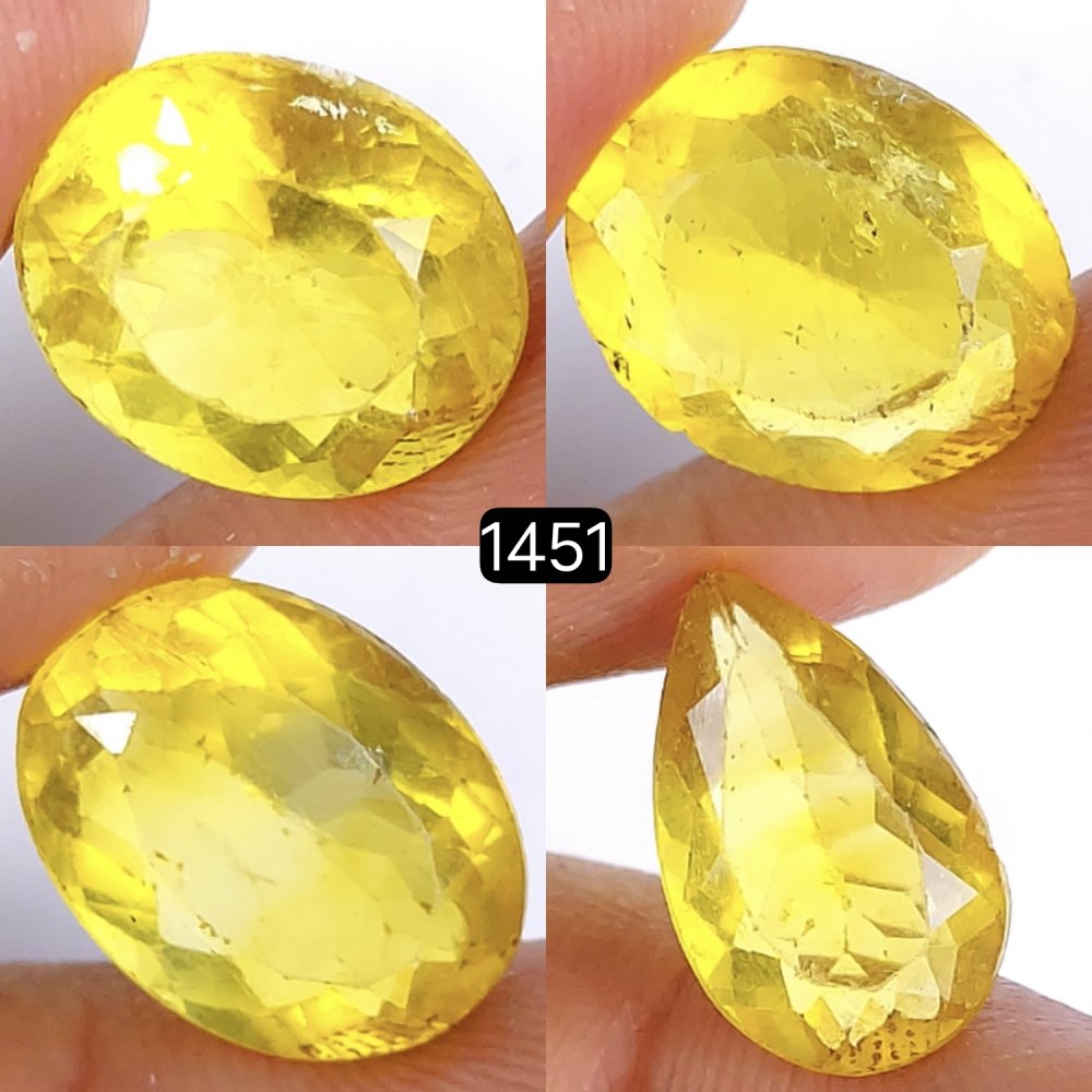 4Pcs 40Cts Natural Yellow Fluorite Faceted Cabochon Lot Healing Crystals, Loose gemstones Faceted Quartz for jewelry 17x13 16x10mm#1451