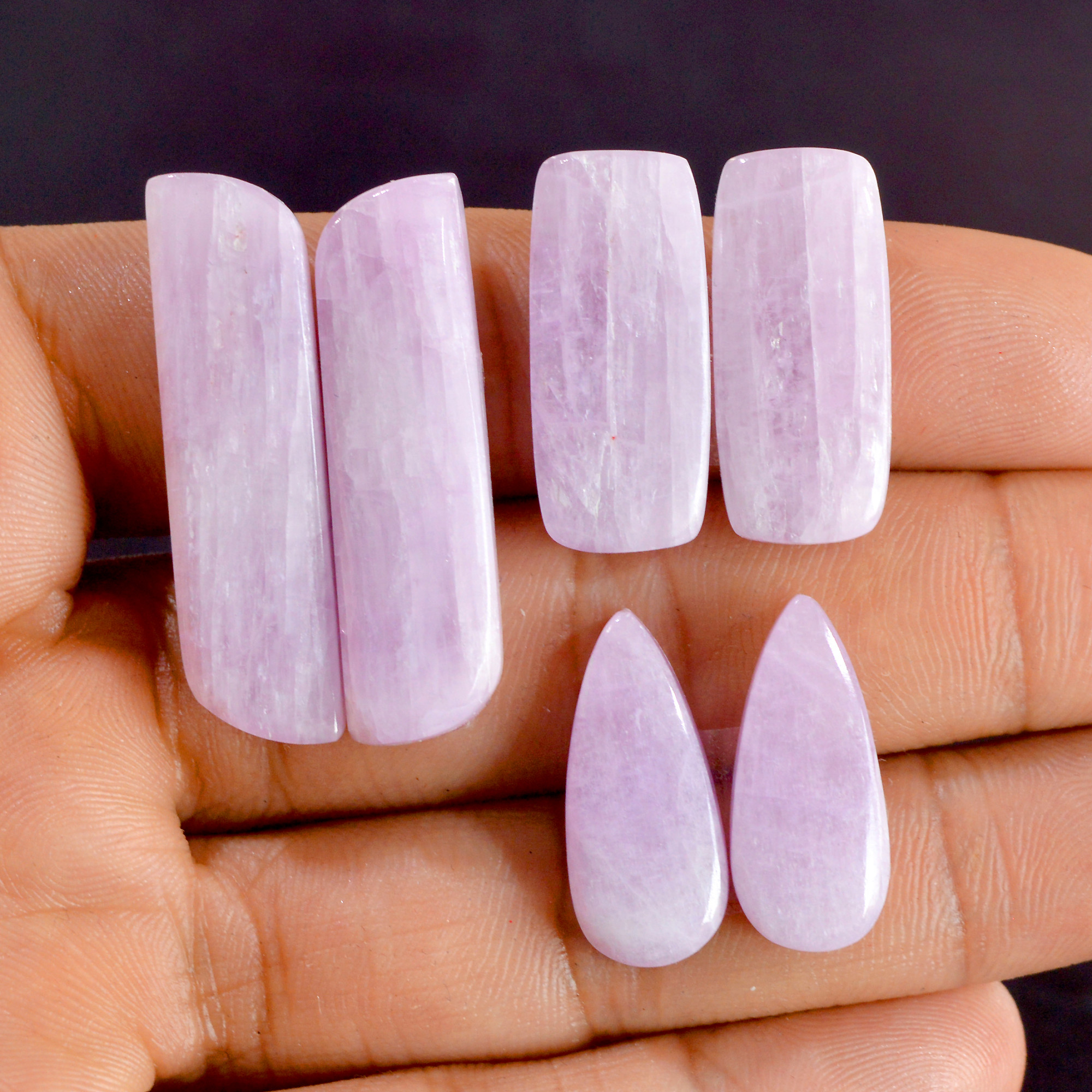 3 Pairs 99 Cts Natural Kunzite Pair Gemstone Lot For Jewelry Making 22x9-35x9mm R-14521