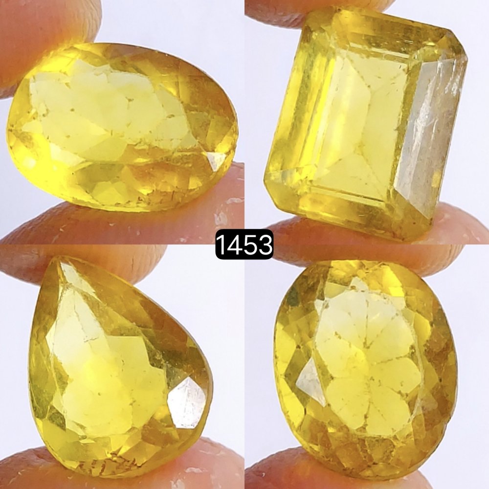 4Pcs 24Cts Natural Yellow Fluorite Faceted Cabochon Lot Healing Crystals, Loose gemstones Faceted Quartz for jewelry 14x10 13x9mm#1453