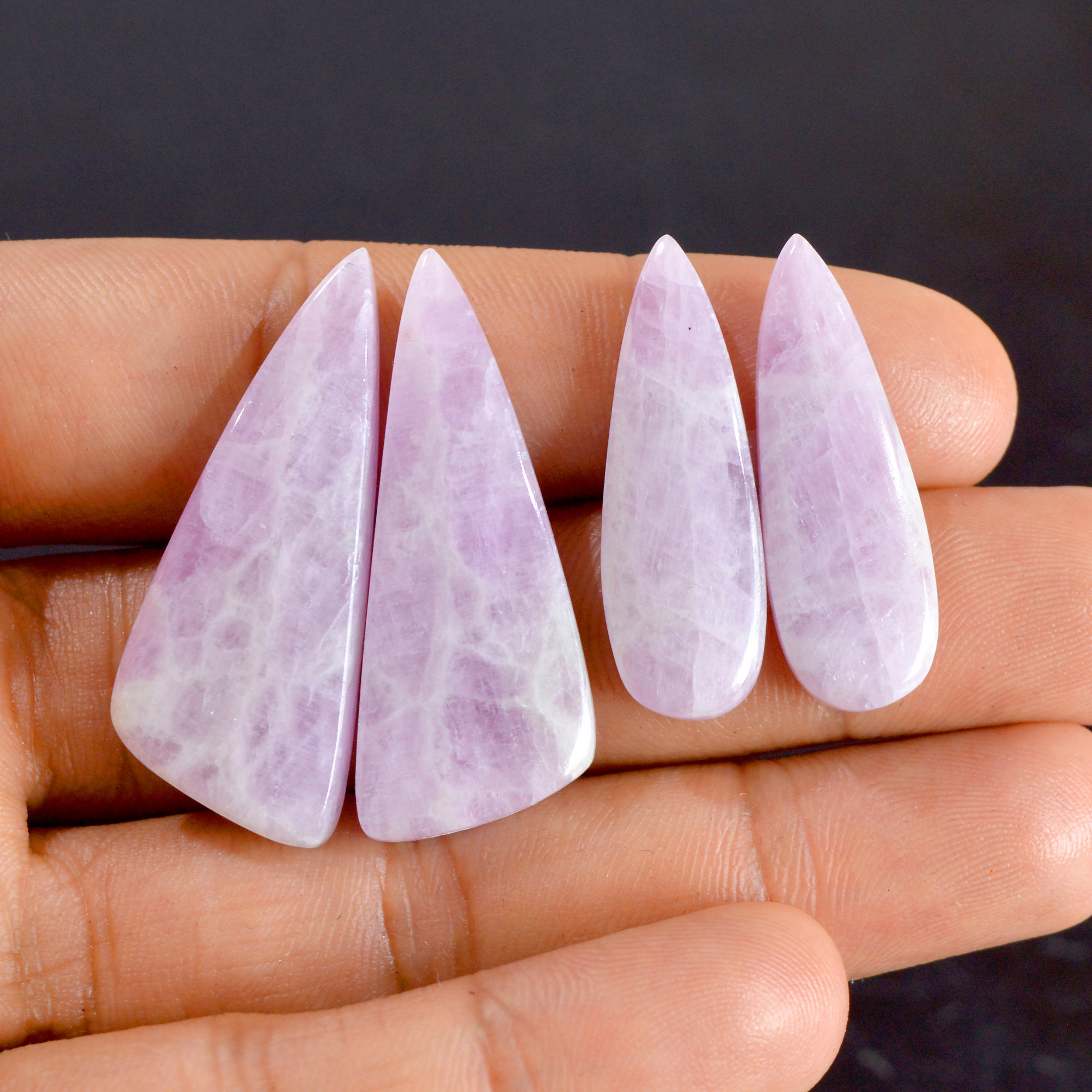 2 Pairs 97 Cts Natural Kunzite Pair Gemstone Lot For Jewelry Making 32x10-39x15 mm R-14536