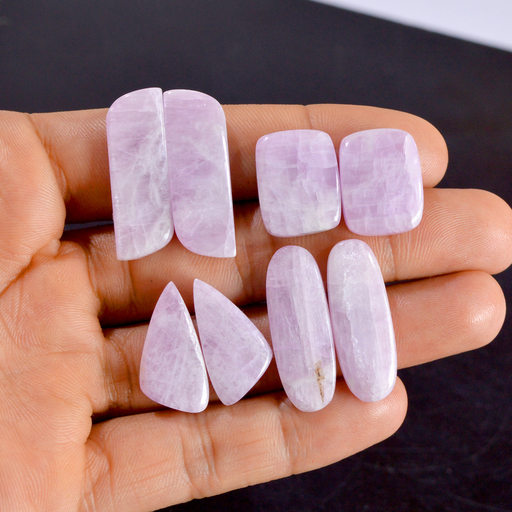 4 Pairs 129 Cts Natural Kunzite Pair Gemstone Lot For Jewelry Making 18x14-30x10mm R-14539