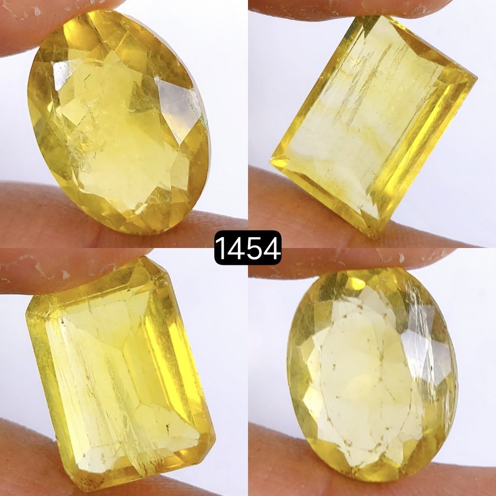 4Pcs 92Cts Natural Yellow Fluorite Faceted Cabochon Lot Healing Crystals, Loose gemstones Faceted Quartz for jewelry 22x15 20x15mm#1454