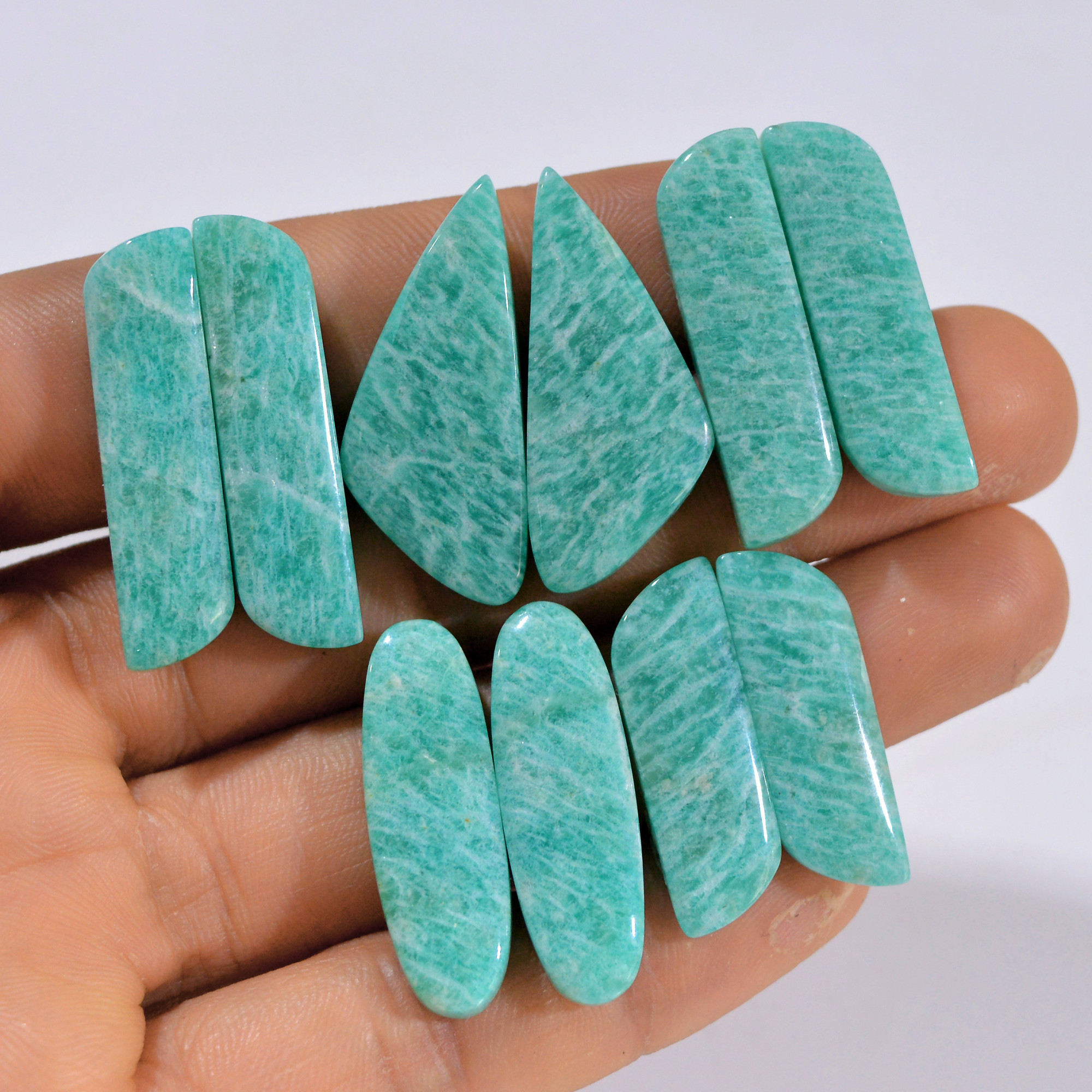 5 Pairs 153 Cts Natural Amazonite Pair Gemstone Lot For Jewelry Making 32x14 25x9 mm 14544