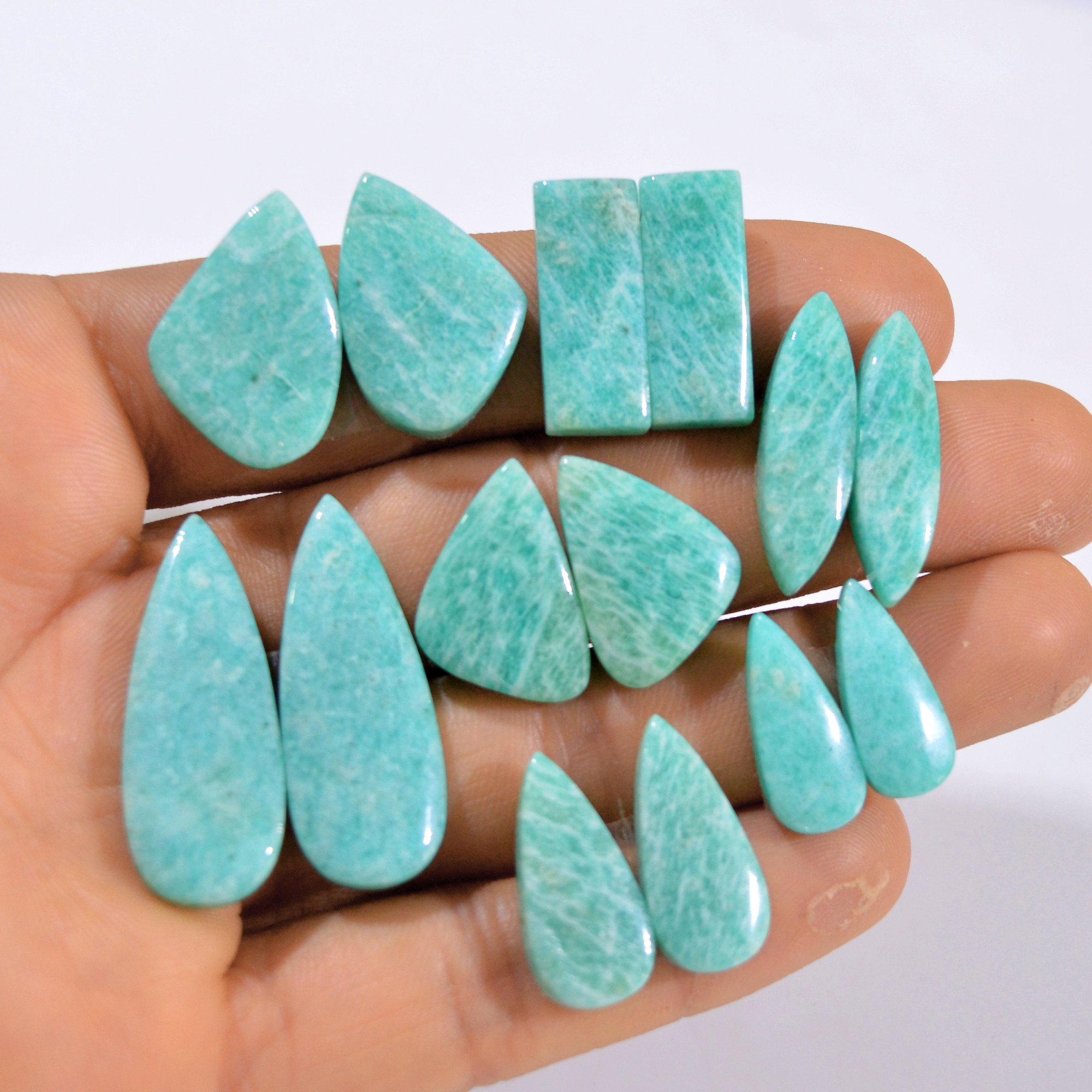 7 Pairs 159 Cts Natural Amazonite Pair Gemstone Lot For Jewelry Making 34x11 18x6 mm 14545