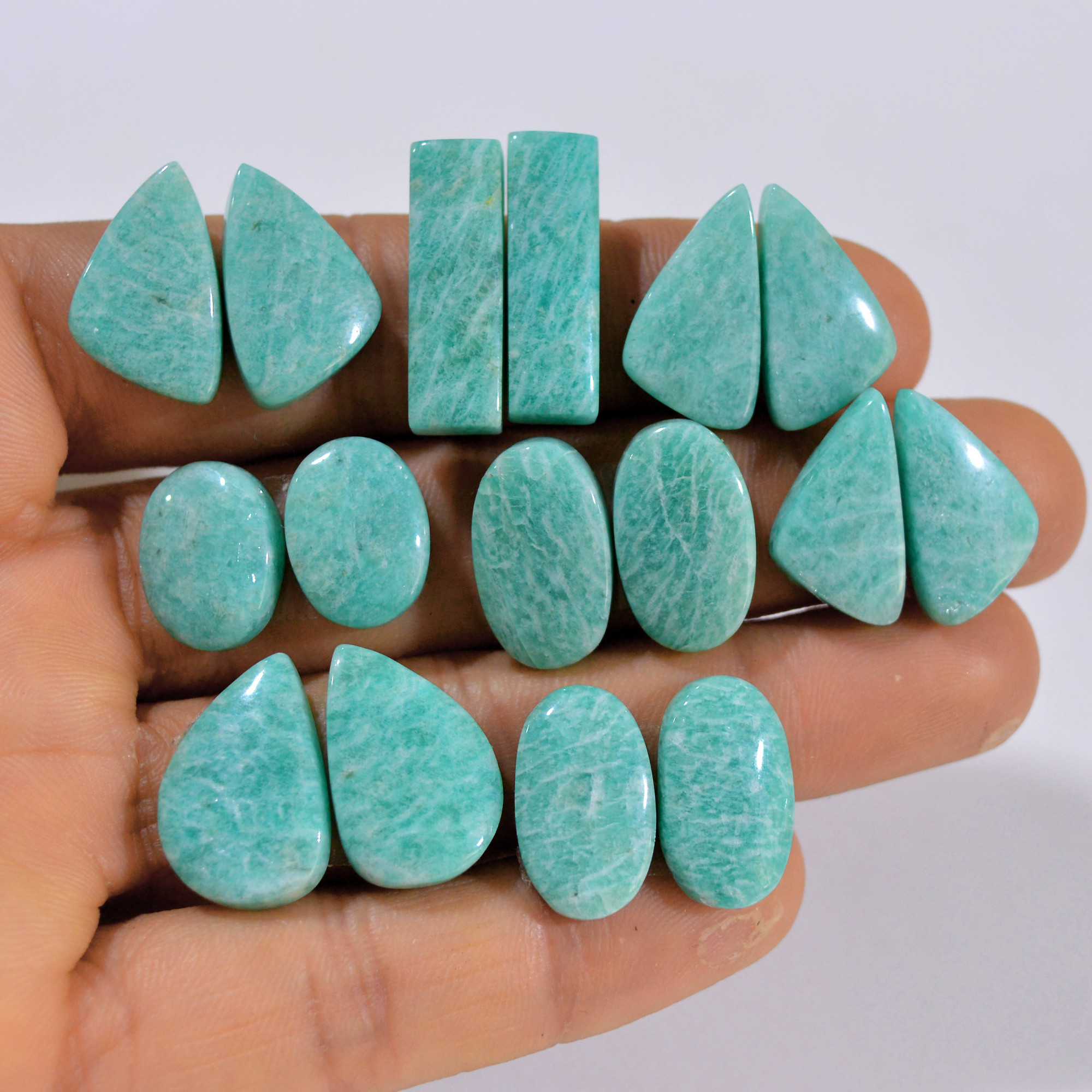 8 Pairs 151 Cts Natural Amazonite Pair Gemstone Lot For Jewelry Making 22x6 14x10 mm 14546