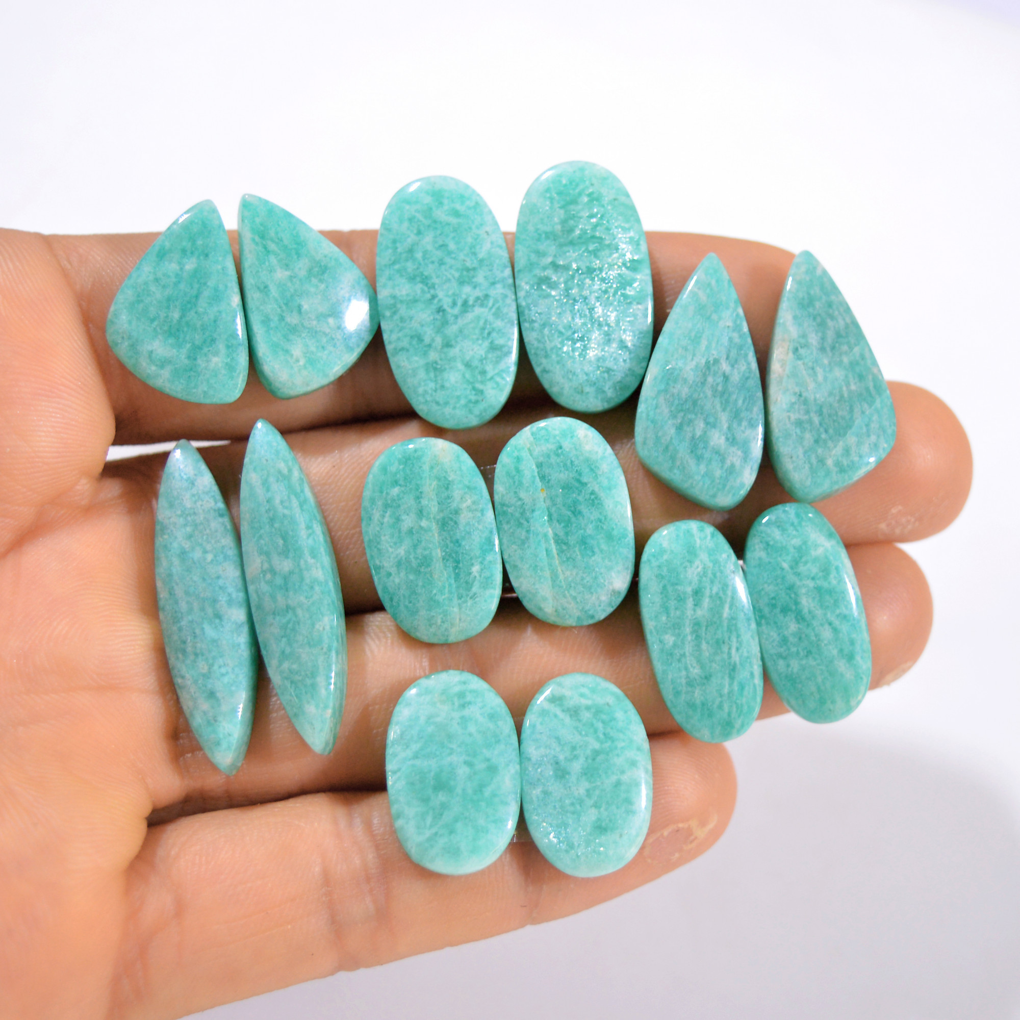 7 Pairs 160 Cts Natural Amazonite Pair Gemstone Lot For Jewelry Making 32x7 20x10 mm 14548