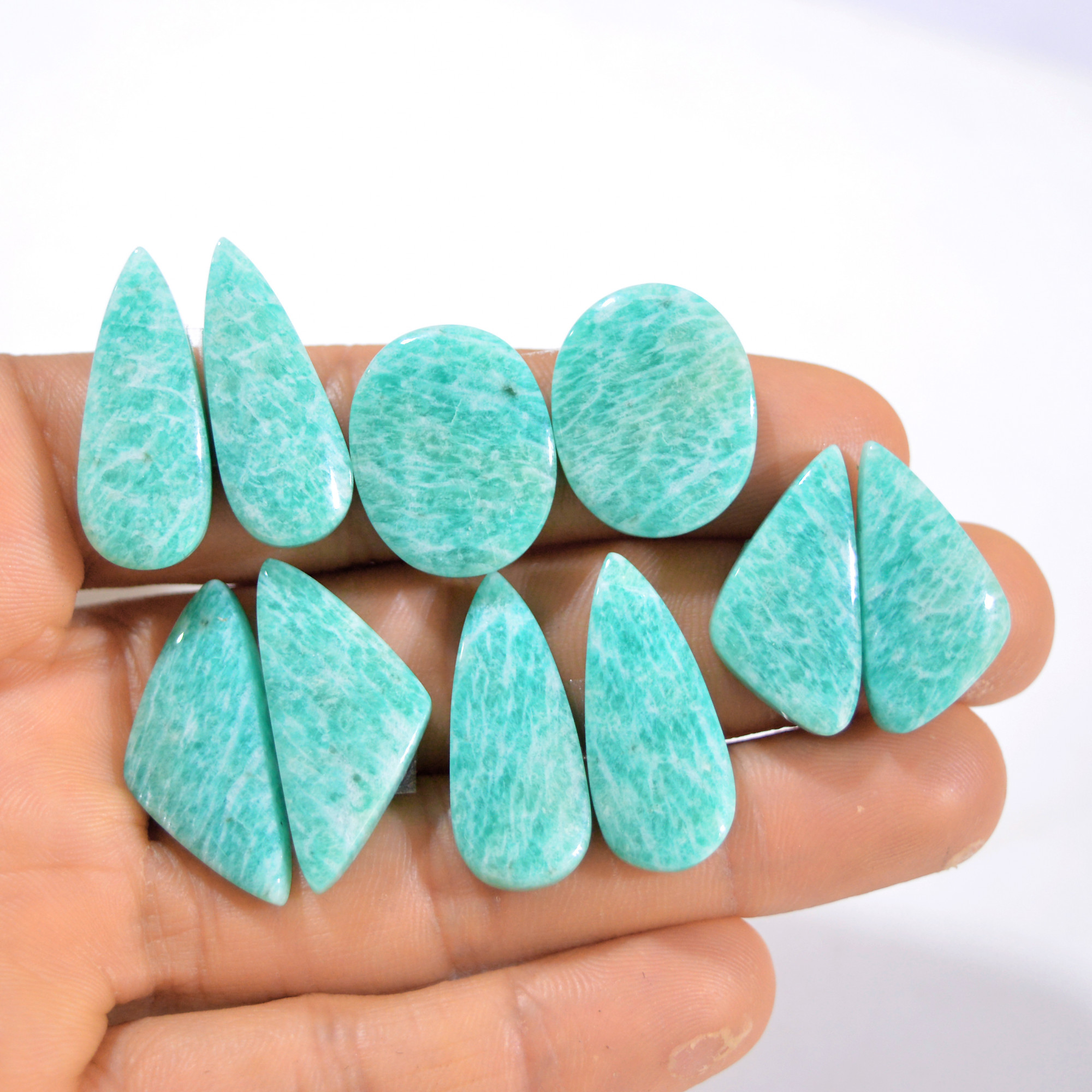 6 Pairs 166 Cts Natural Amazonite Pair Gemstone Lot For Jewelry Making 25x10 15x15 mm 14549