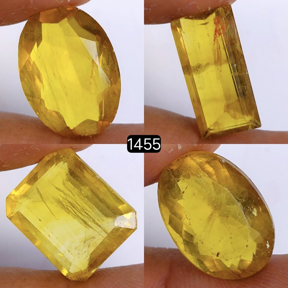 4Pcs 89Cts Natural Yellow Fluorite Faceted Cabochon Lot Healing Crystals, Loose gemstones Faceted Quartz for jewelry 25x12 18x12mm#1455