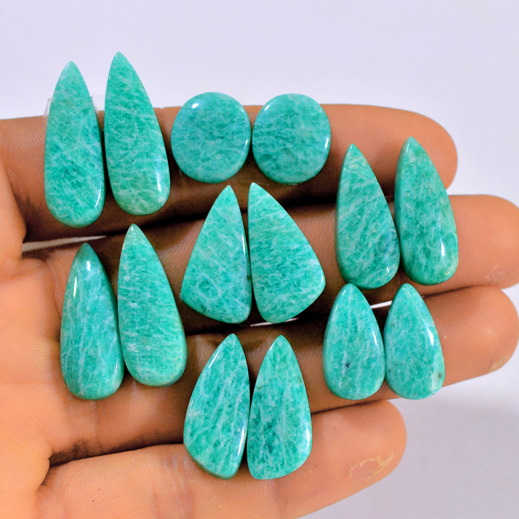 7 Pairs 139 Cts Natural Amazonite Pair Gemstone Lot For Jewelry Making 25x10 15x11 mm 14550