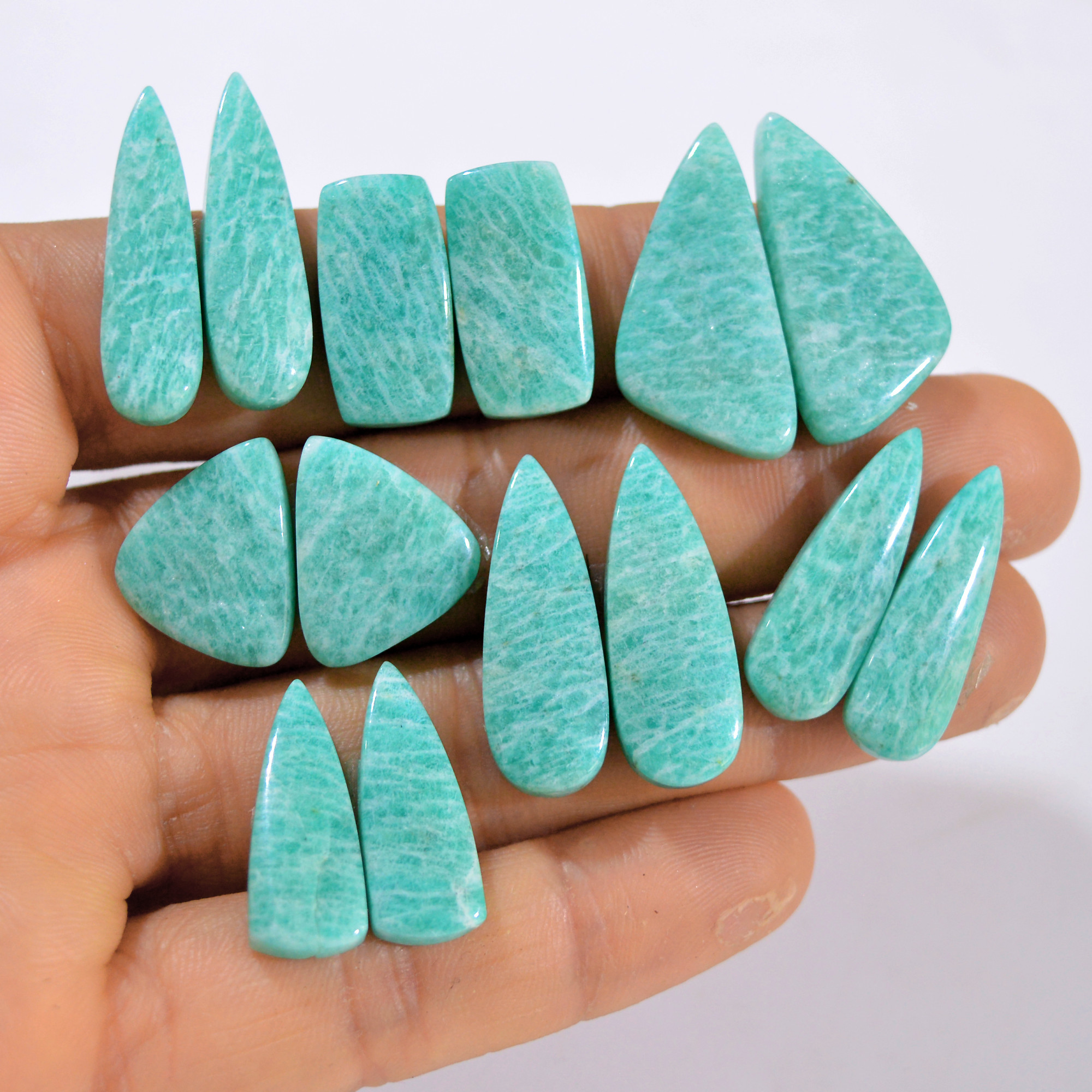 7 Pairs 160 Cts Natural Amazonite Pair Gemstone Lot For Jewelry Making 27x14 22x8 mm 14551
