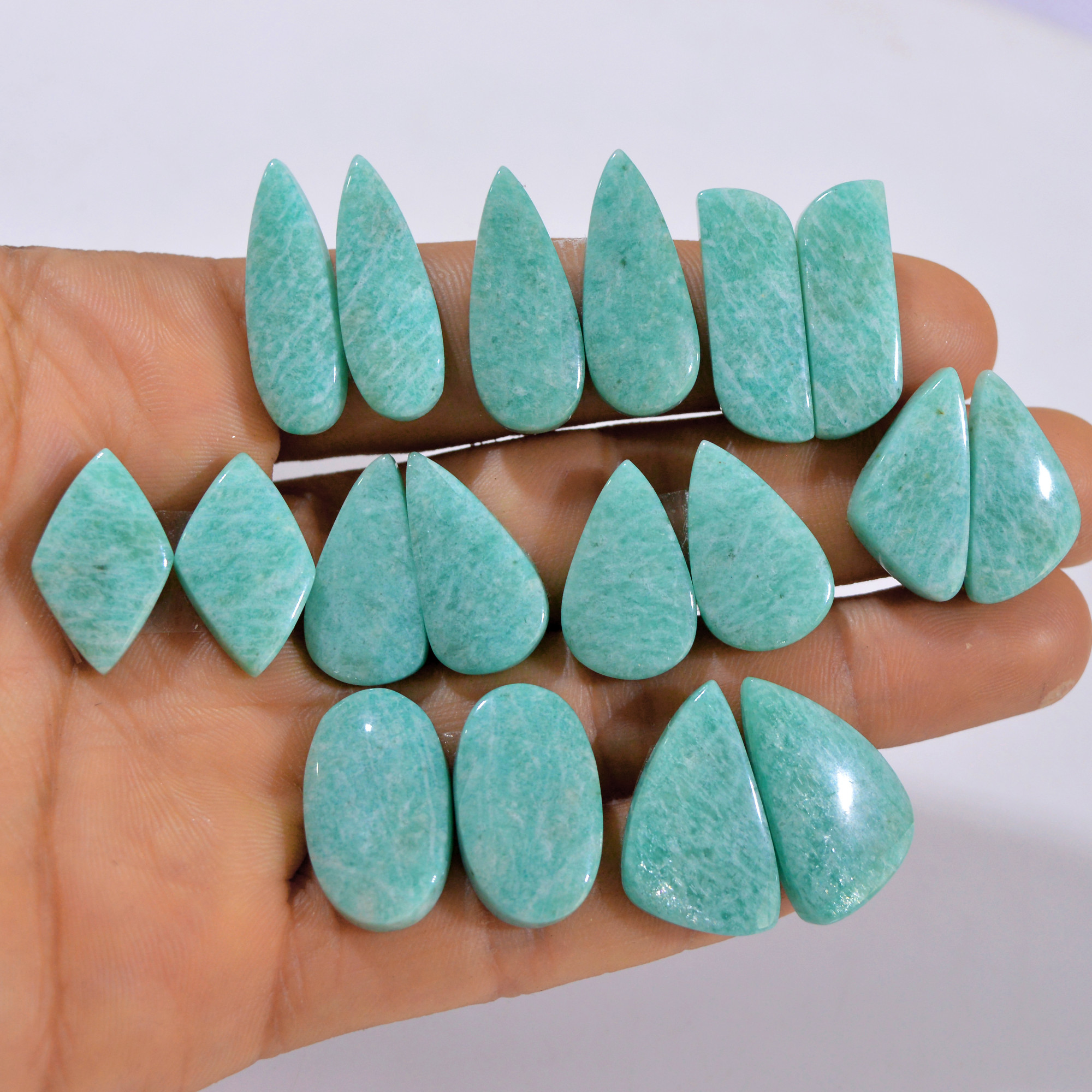 9 Pairs 210 Cts Natural Amazonite Pair Gemstone Lot For Jewelry Making 24x14 20x12 mm 14553