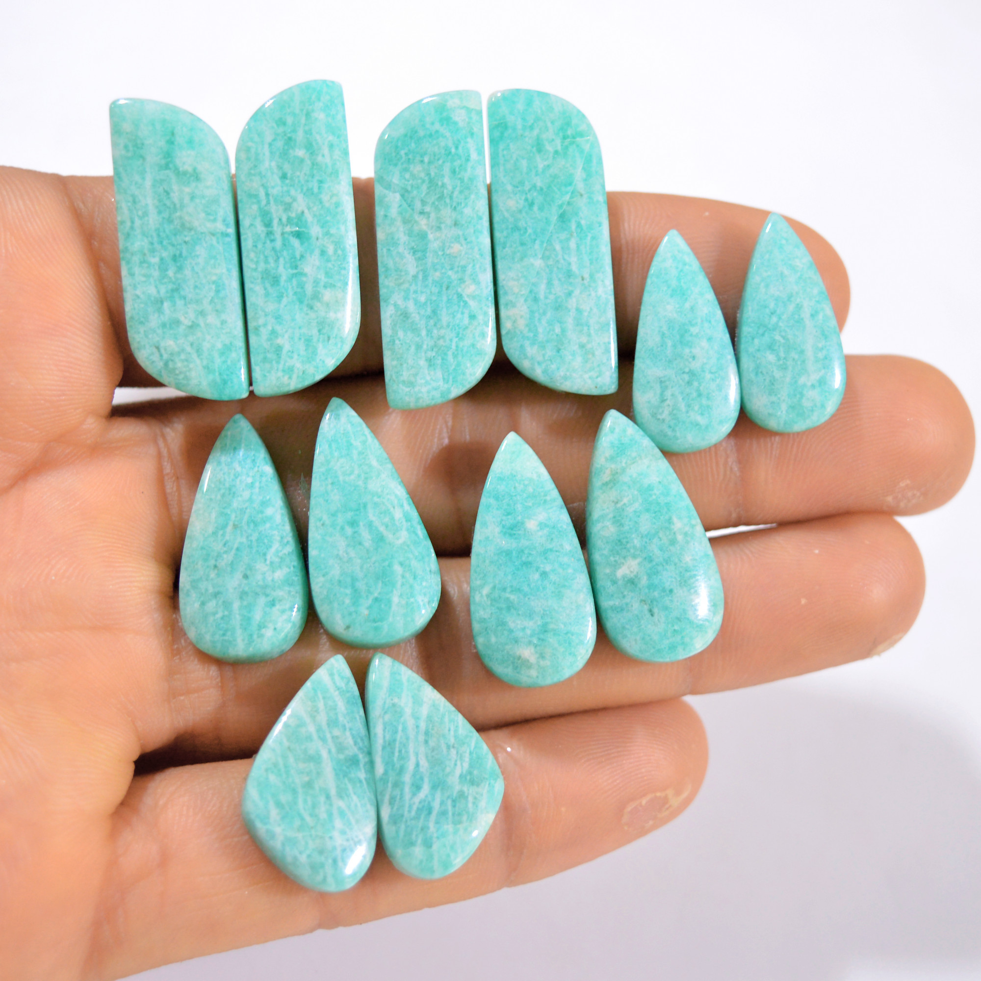 6 Pairs 146 Cts Natural Amazonite Pair Gemstone Lot For Jewelry Making 30x10 20x10 mm 14555
