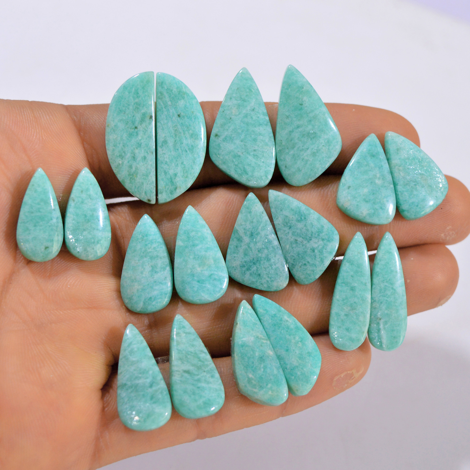 9 Pairs 168 Cts Natural Amazonite Pair Gemstone Lot For Jewelry Making 26x10 18x9 mm 14557