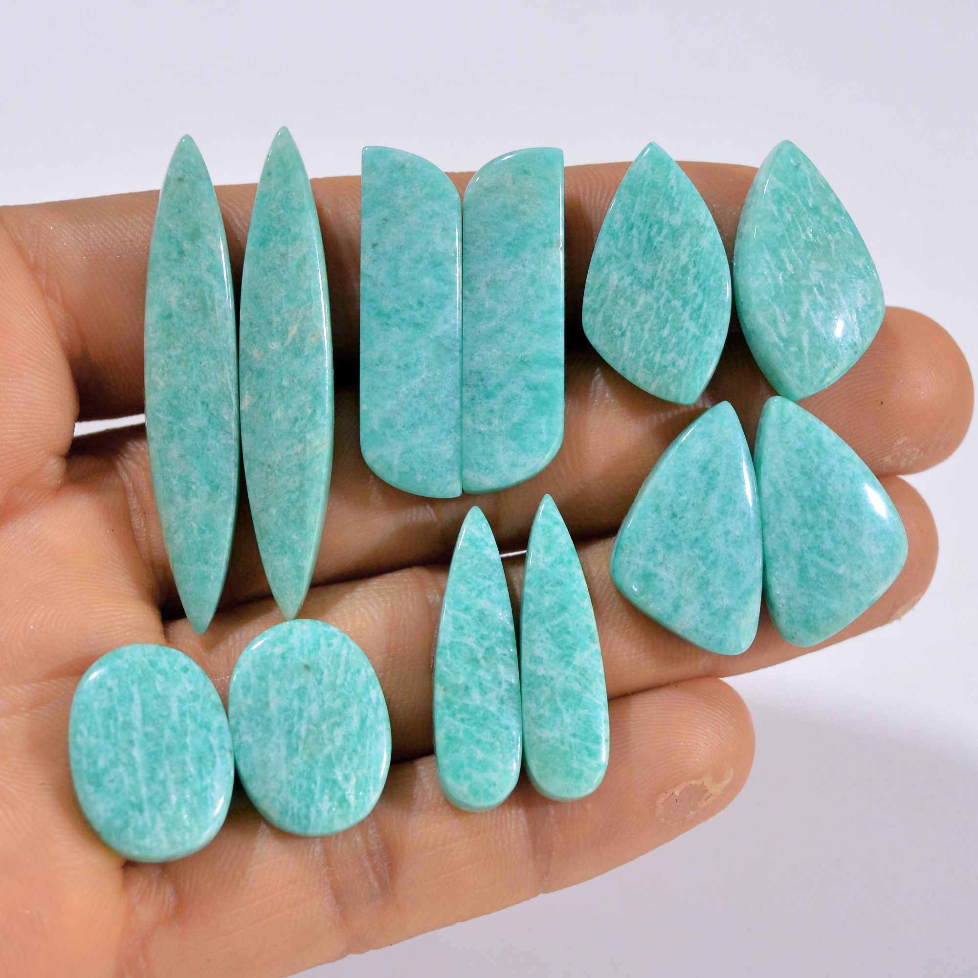 6 Pairs 170 Cts Natural Amazonite Pair Gemstone Lot For Jewelry Making 45x7 21x12 mm 14558