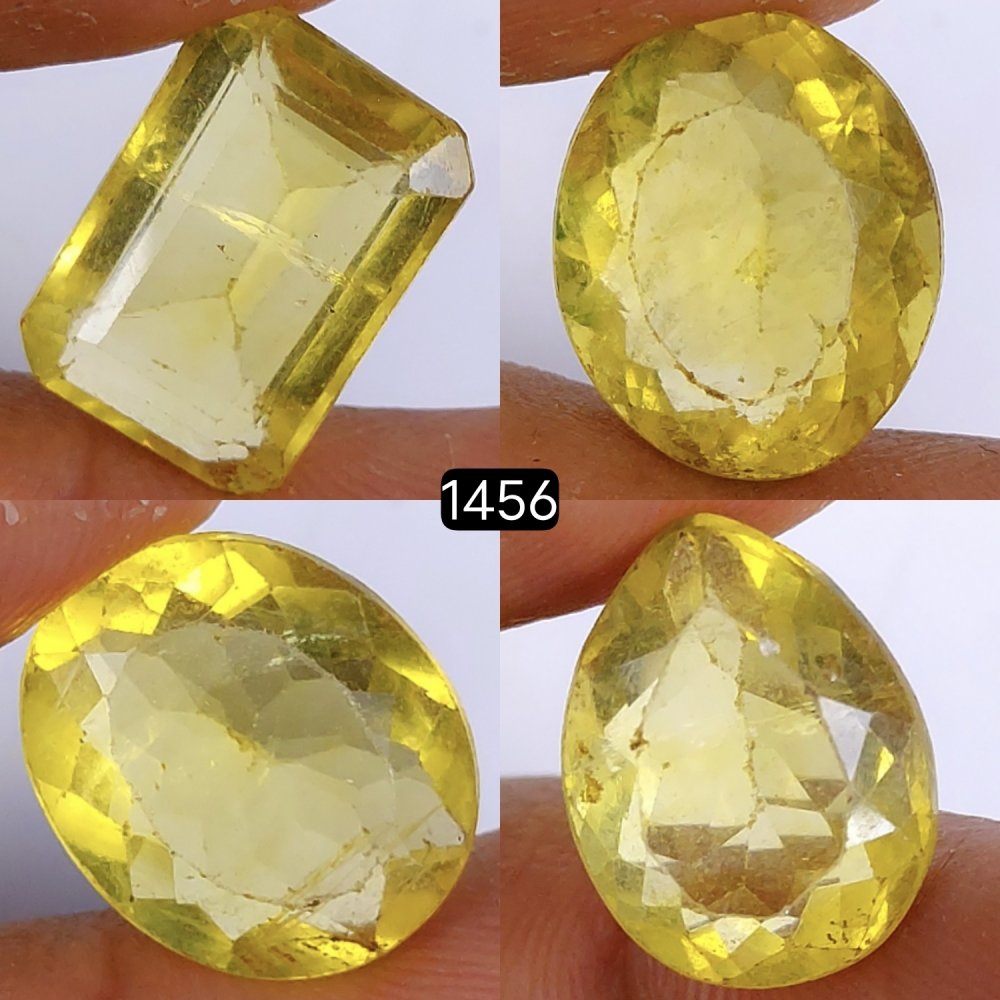 4Pcs 50Cts Natural Yellow Fluorite Faceted Cabochon Lot Healing Crystals, Loose gemstones Faceted Quartz for jewelry 18x14 16x11mm#1456