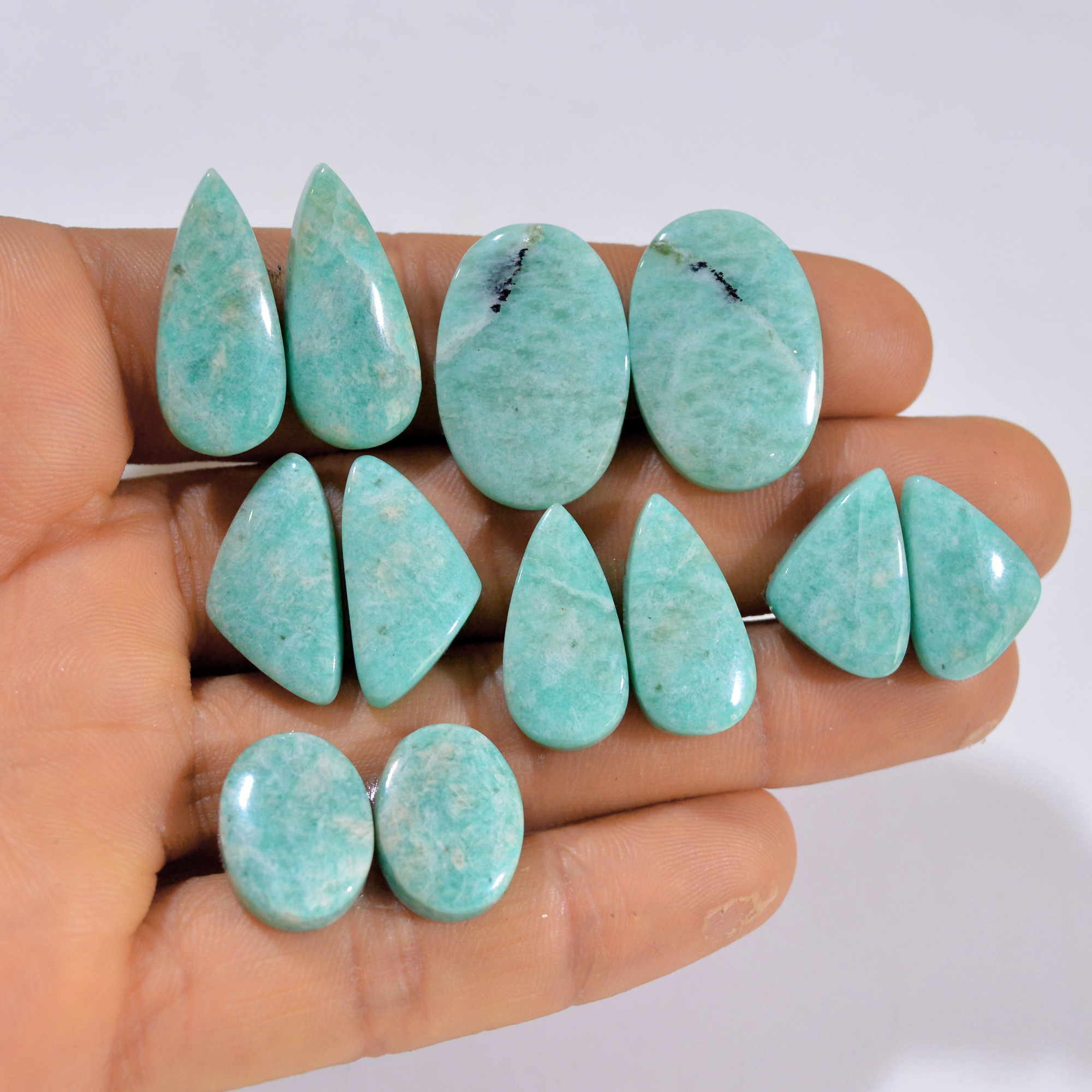6 Pairs 140 Cts Natural Amazonite Pair Gemstone Lot For Jewelry Making 25x15 16x10 mm 14562