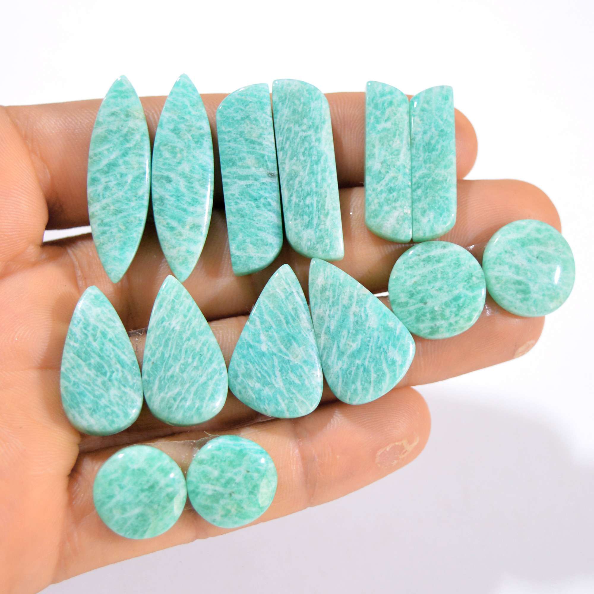 7 Pairs 172 Cts Natural Amazonite Pair Gemstone Lot For Jewelry Making 32x10 12x12 mm 14564