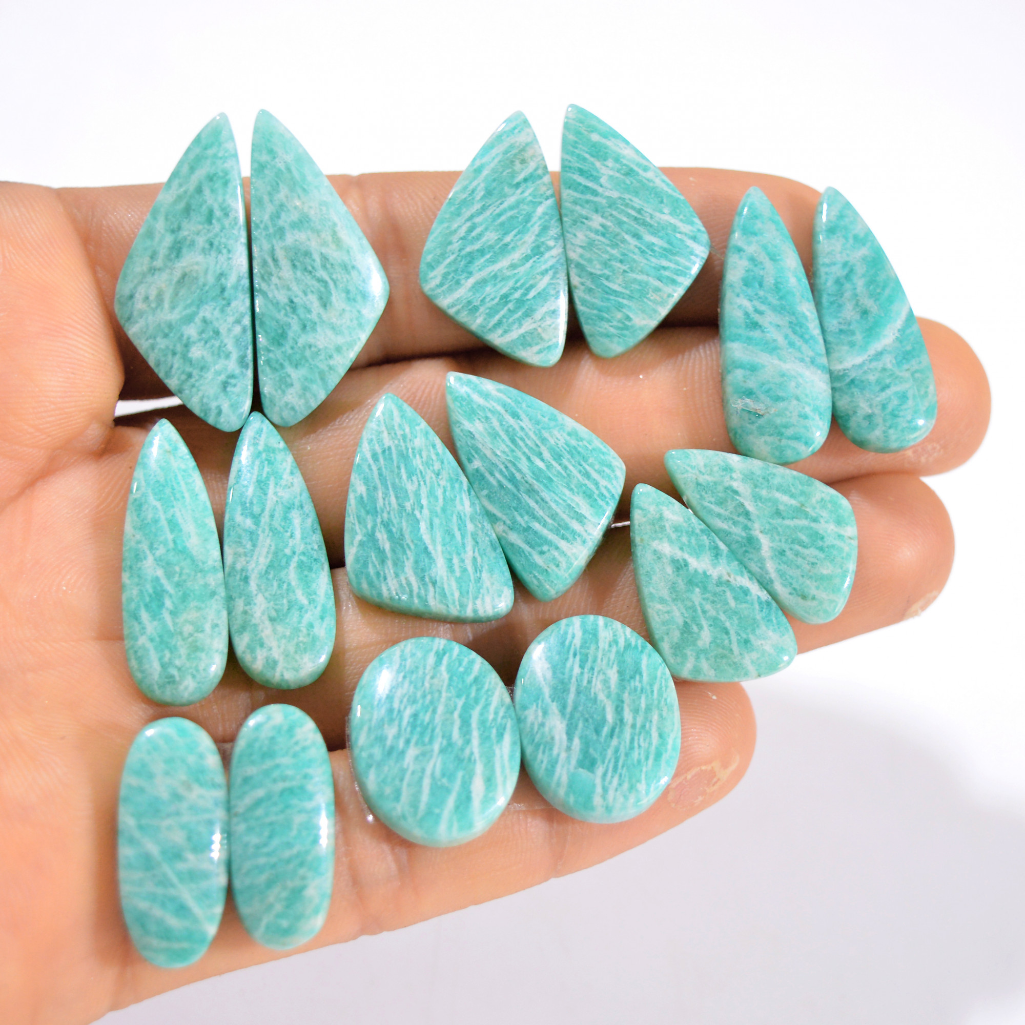 8 Pairs 188 Cts Natural Amazonite Pair Gemstone Lot For Jewelry Making 30x12 18x15 mm 14565