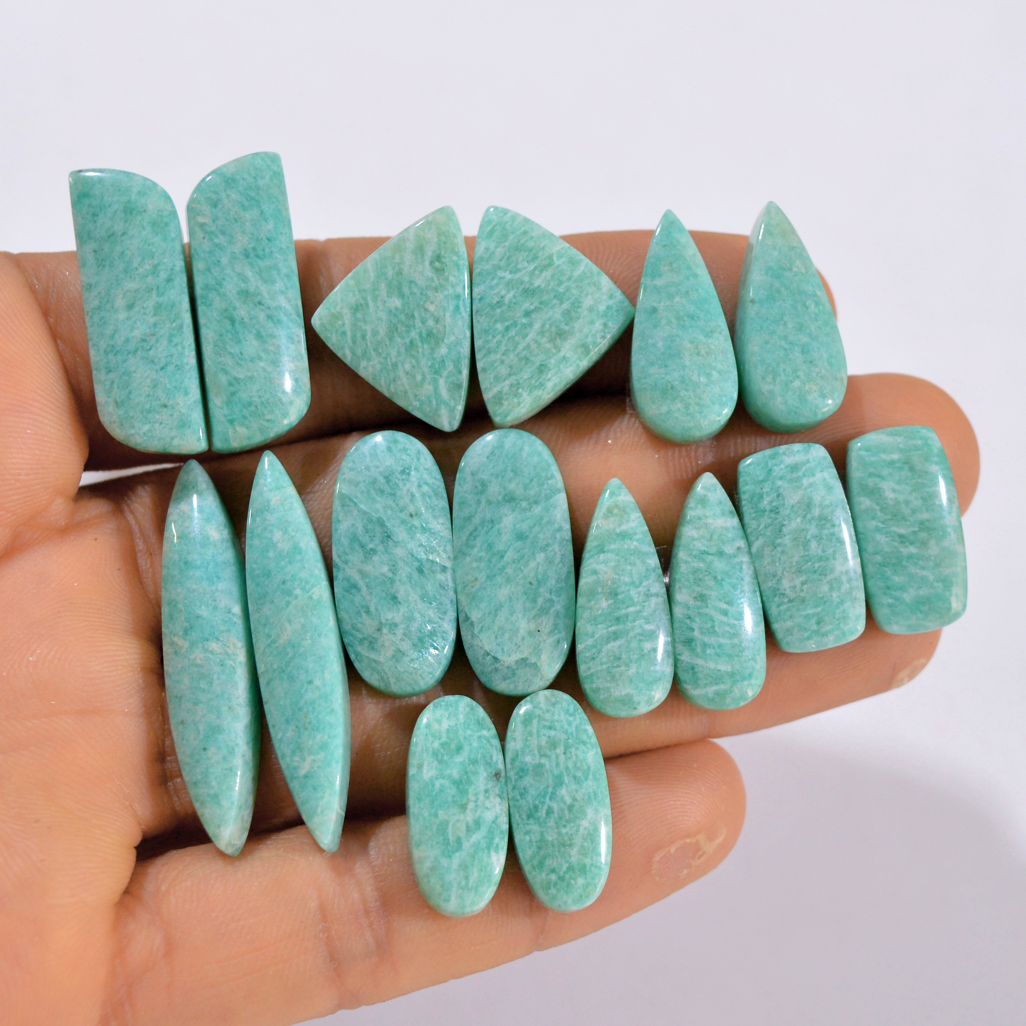 8 Pairs 178 Cts Natural Amazonite Pair Gemstone Lot For Jewelry Making 37x7 20x9 mm 14567