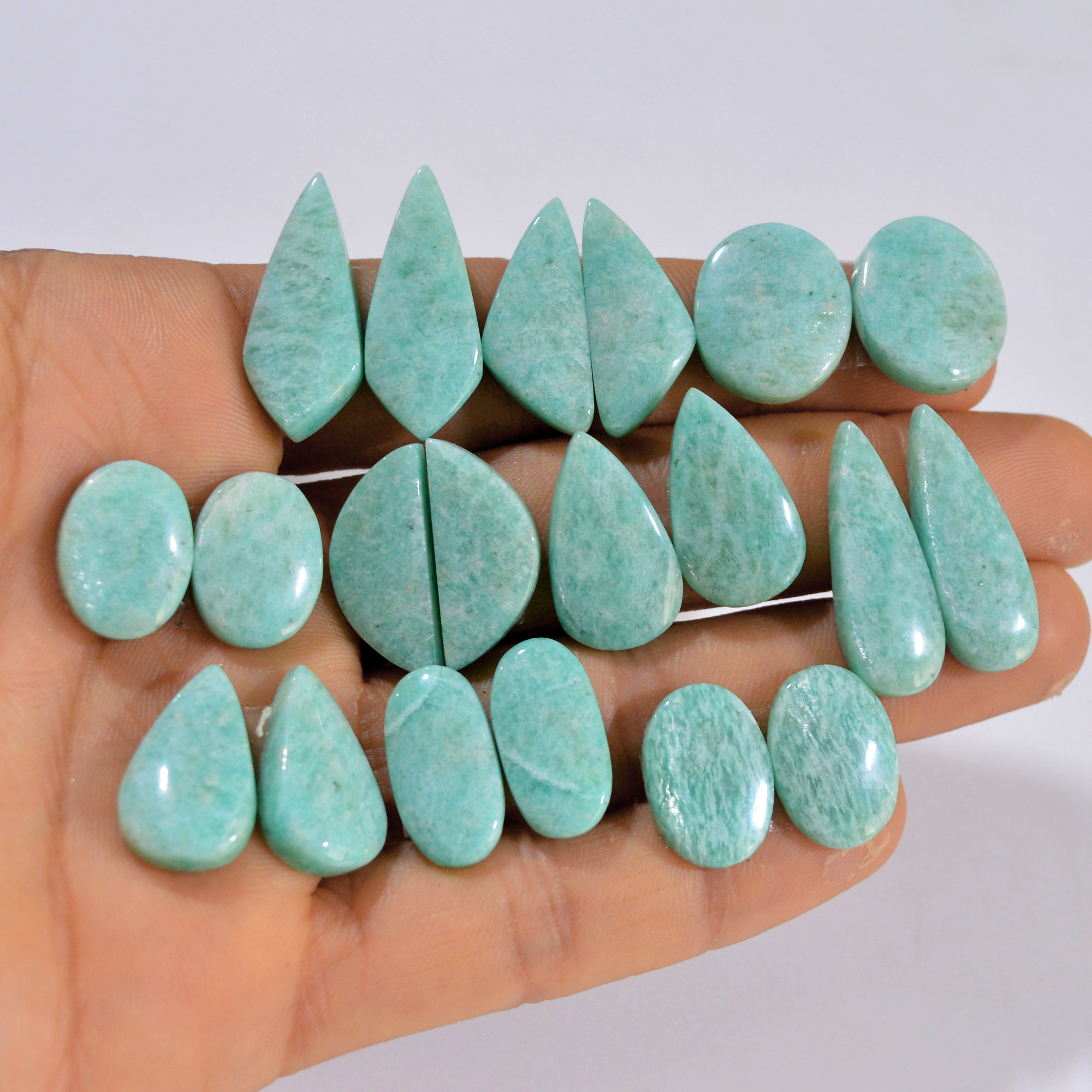 10 Pairs 189 Cts Natural Amazonite Pair Gemstone Lot For Jewelry Making 26x10 15x10 mm 14568