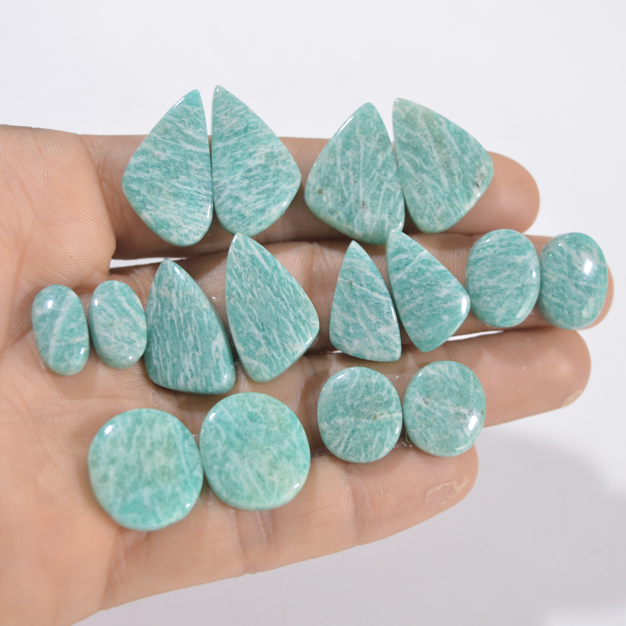 8 Pairs 186 Cts Natural Amazonite Pair Gemstone Lot For Jewelry Making 22x16 14x7 mm 14569