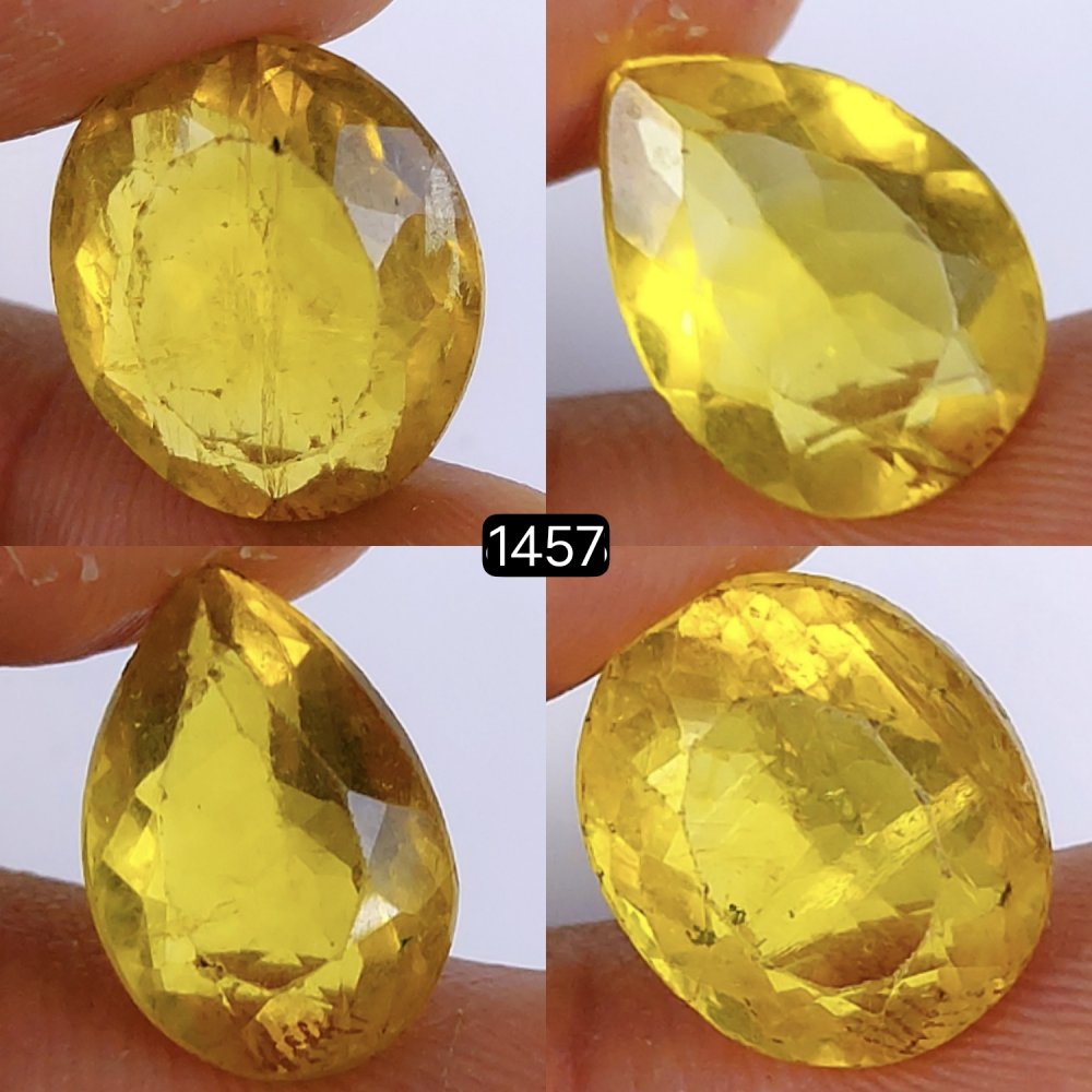 4Pcs 35Cts Natural Yellow Fluorite Faceted Cabochon Lot Healing Crystals, Loose gemstones Faceted Quartz for jewelry 17x14 14x10mm#1457