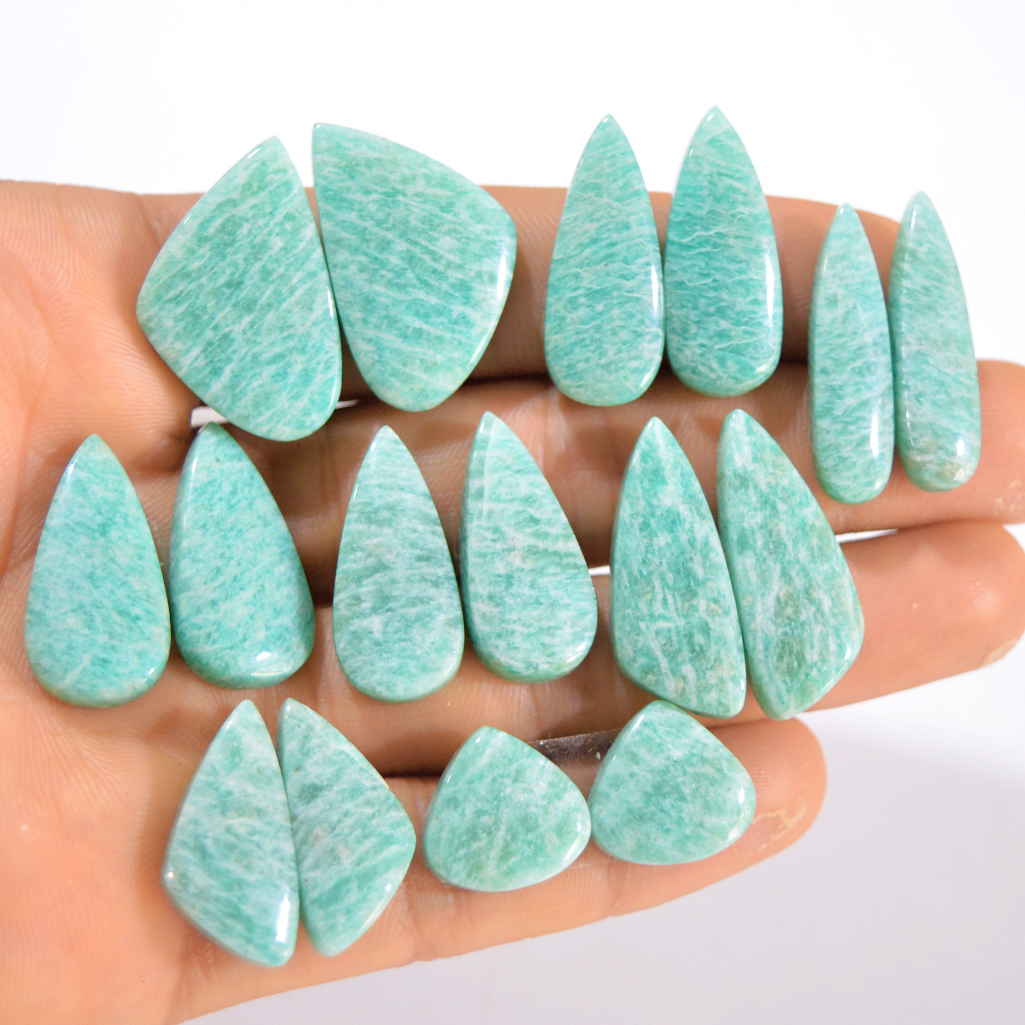 8 Pairs 222 Cts Natural Amazonite Pair Gemstone Lot For Jewelry Making 27x10 14x13 mm 14575