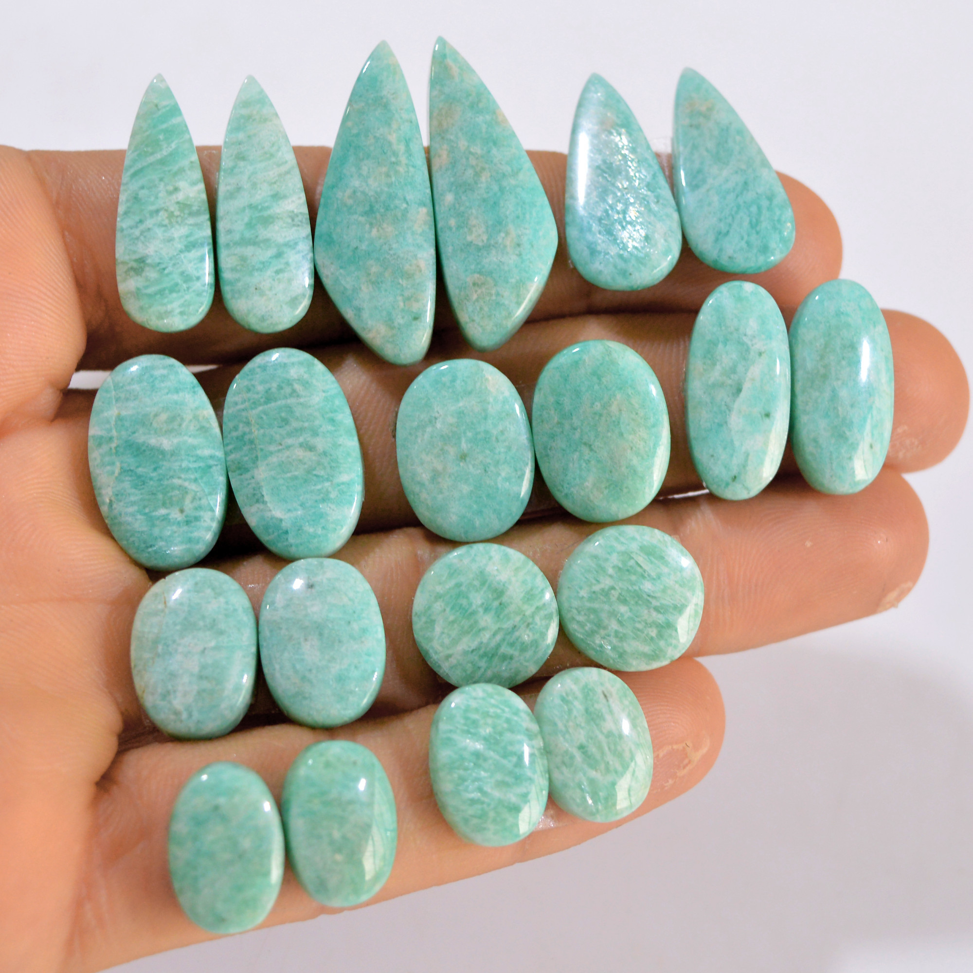 10 Pairs 176 Cts Natural Amazonite Pair Gemstone Lot For Jewelry Making 30x10 12x9 mm 14580