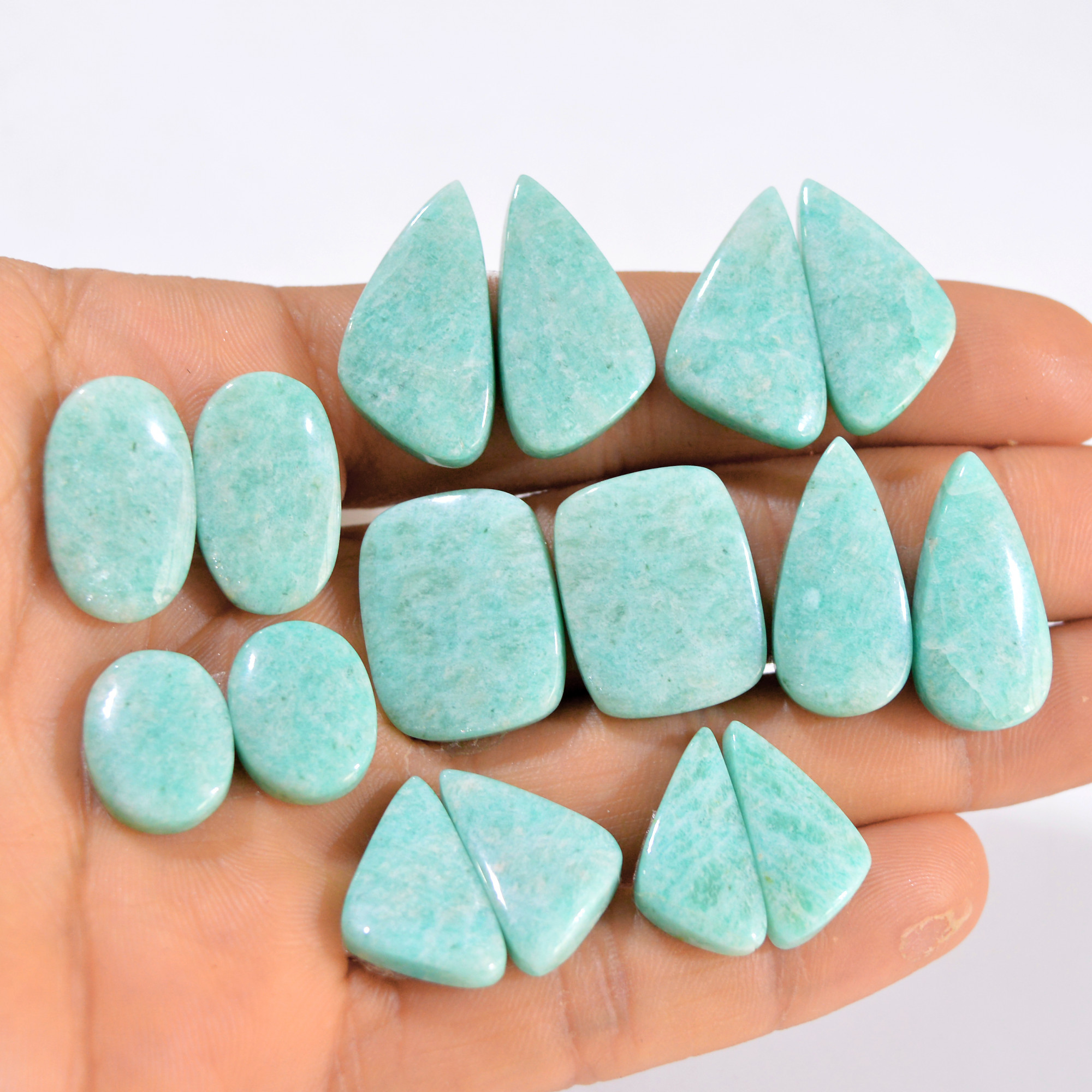 8 Pairs 198 Cts Natural Amazonite Pair Gemstone Lot For Jewelry Making 25x12 15x10 mm 14582