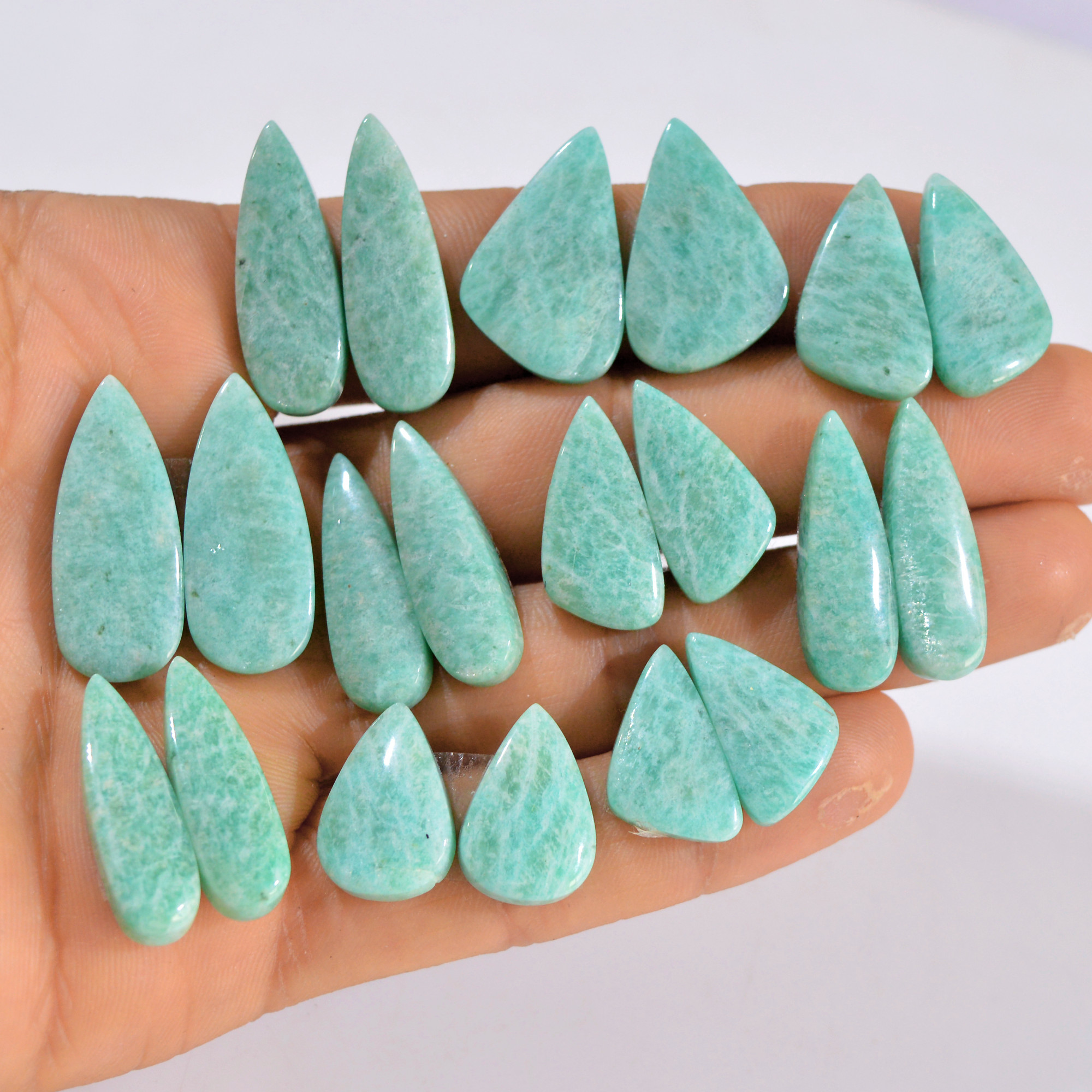 10 Pairs 207 Cts Natural Amazonite Pair Gemstone Lot For Jewelry Making 28x10 17x10 mm 14583