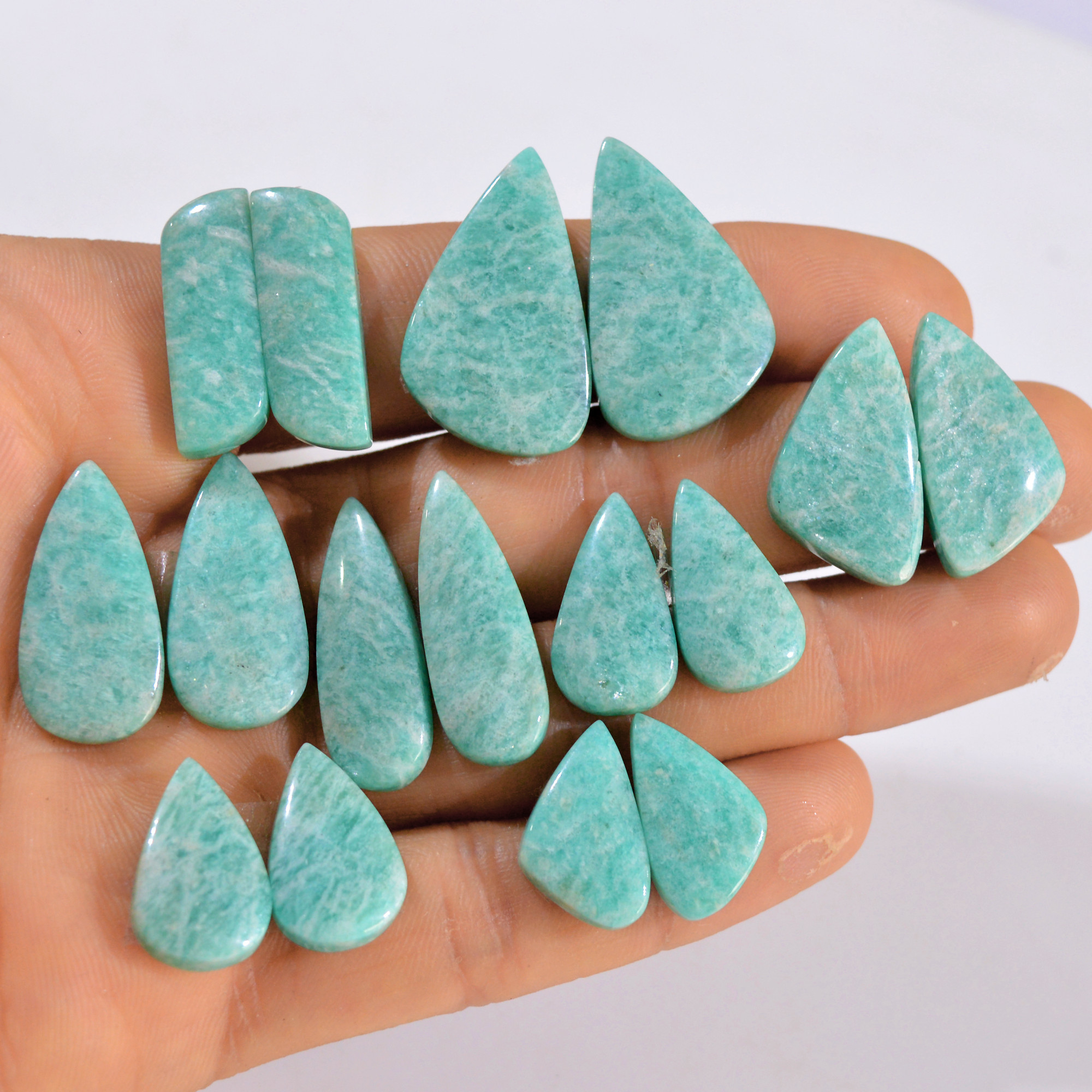 8 Pairs 187 Cts Natural Amazonite Pair Gemstone Lot For Jewelry Making 27x16 17x10 mm 14584